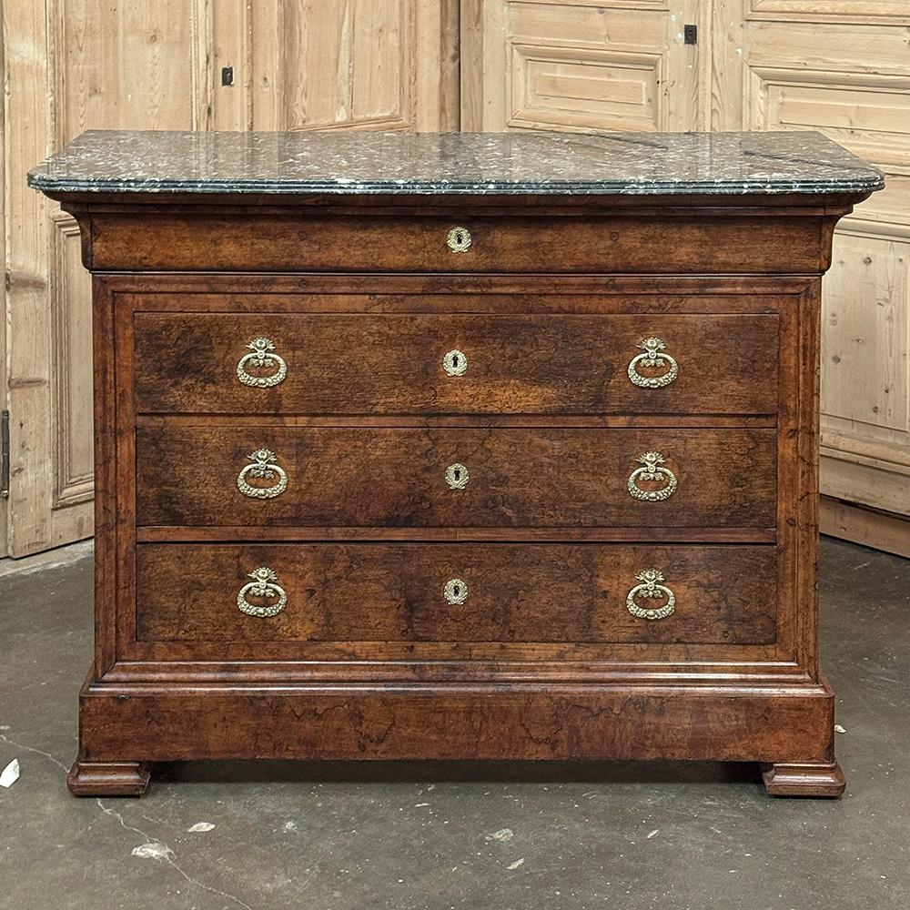19th Century French Louis Philippe Walnut Marble Top Commode In Good Condition For Sale In Dallas, TX
