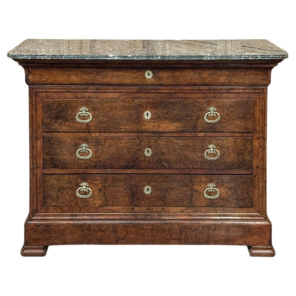 19th Century French Louis Philippe Walnut Marble Top Commode For Sale