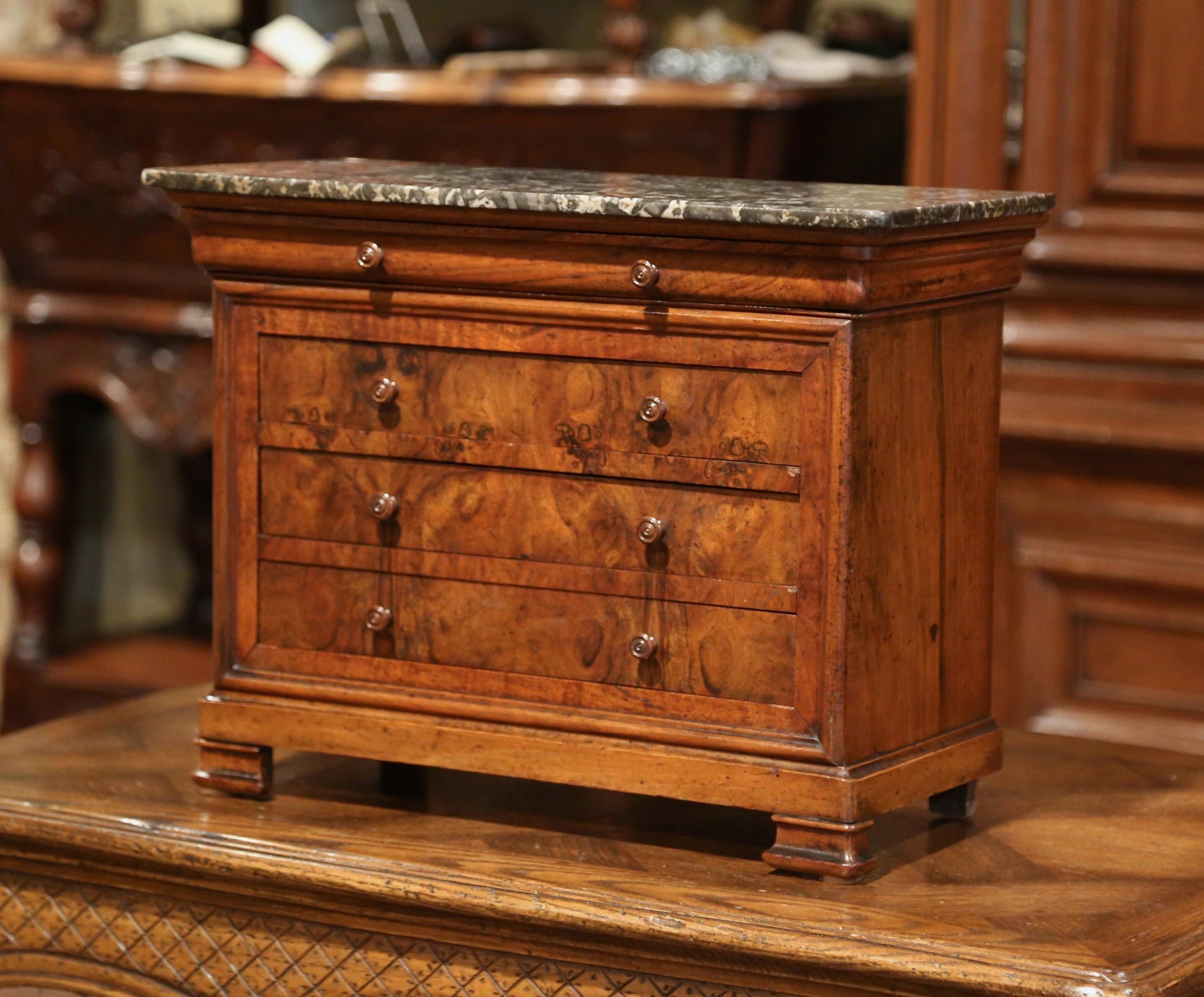19th Century, French Louis Philippe Walnut Miniature Commode with Marble Top 1