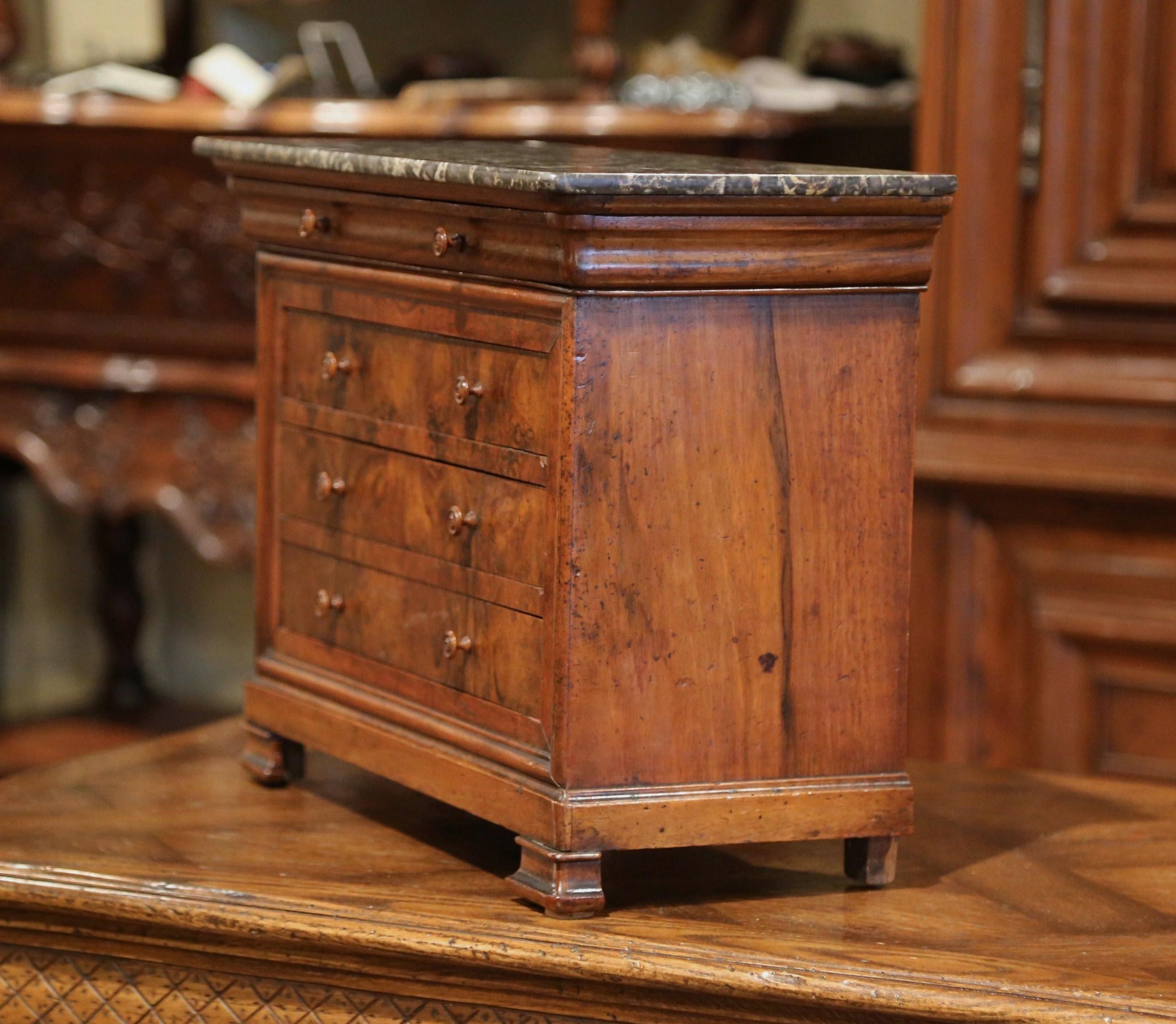 19th Century, French Louis Philippe Walnut Miniature Commode with Marble Top 4