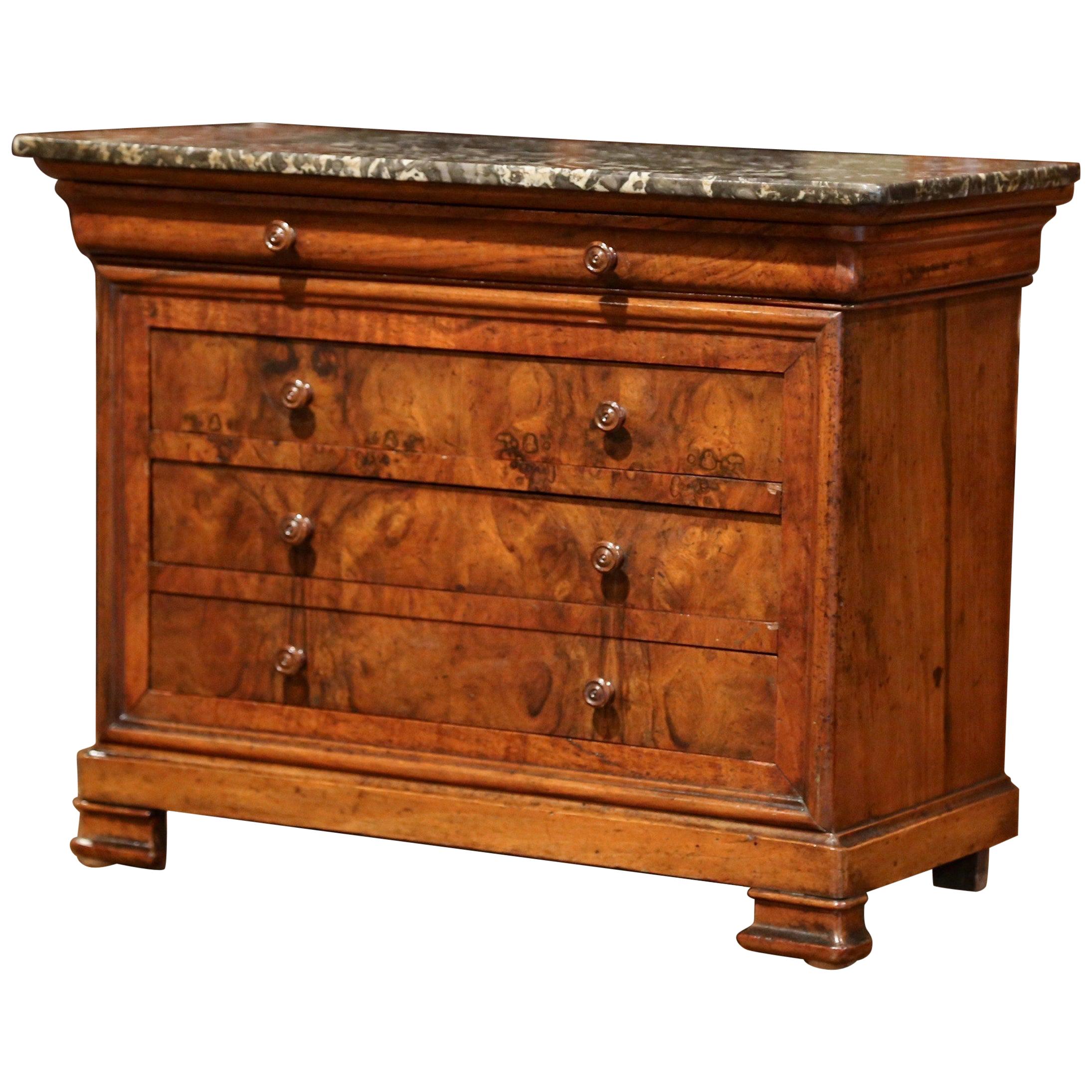 19th Century, French Louis Philippe Walnut Miniature Commode with Marble Top