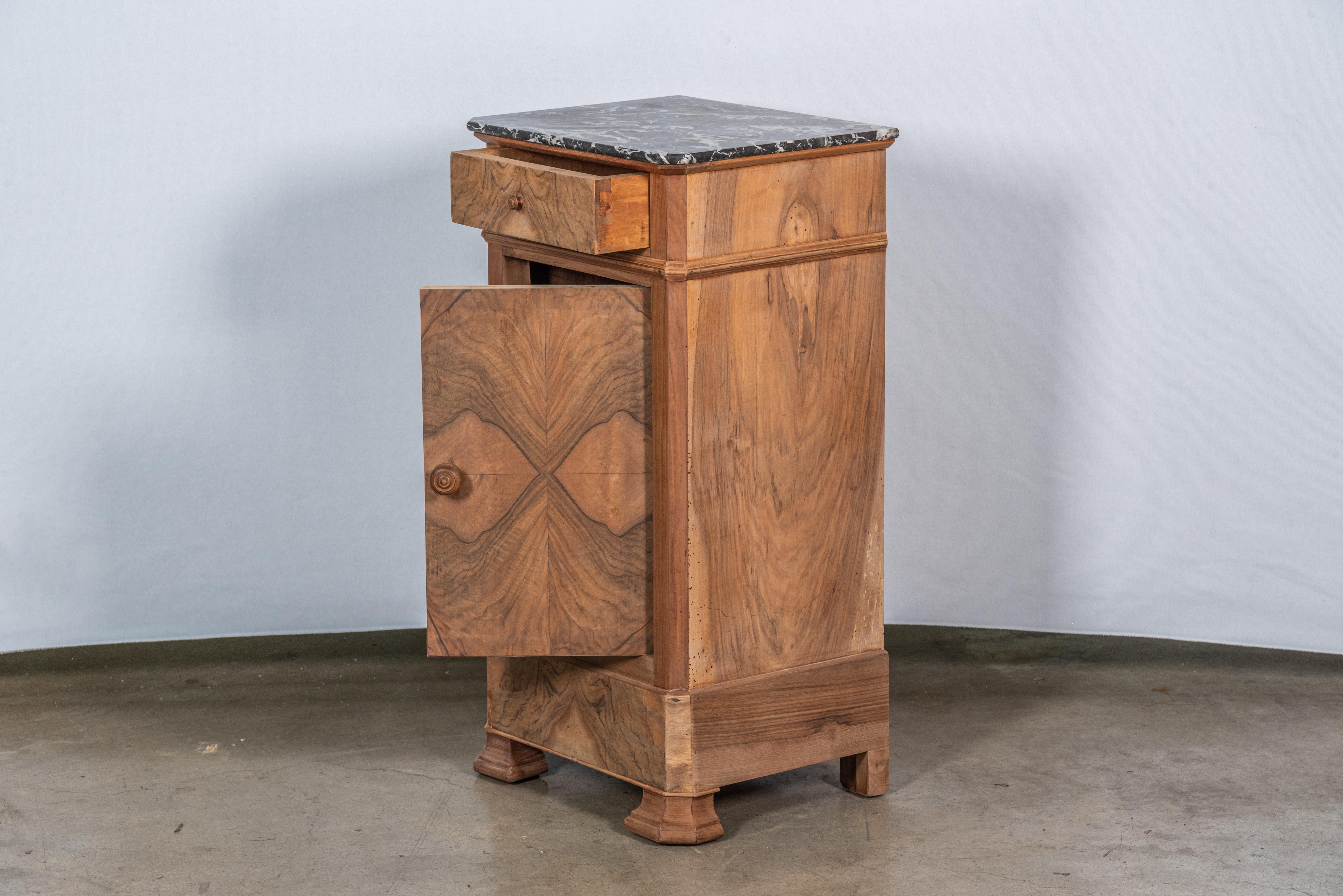 Marble 19th Century French Louis Philippe Walnut Nightstand For Sale