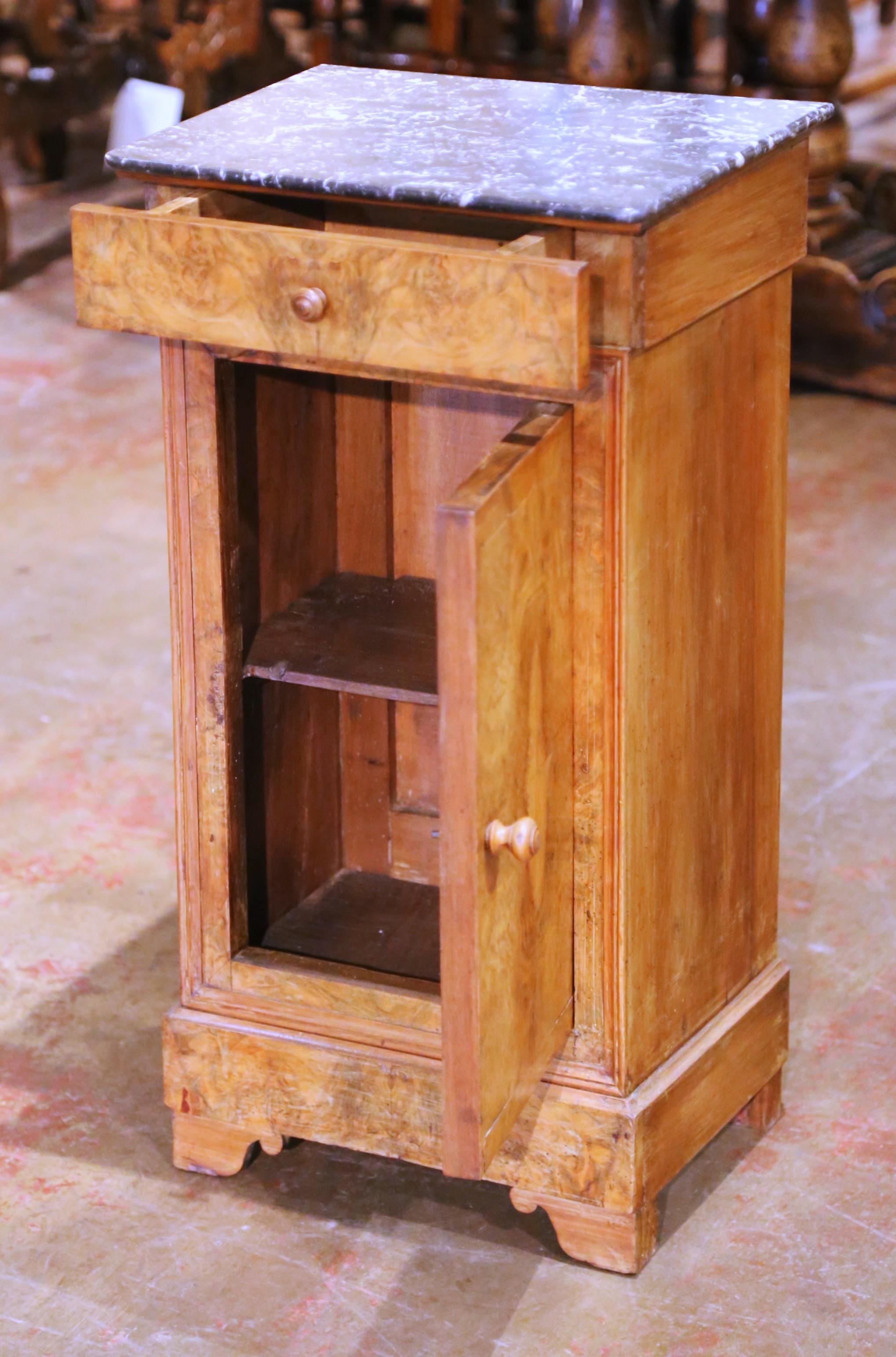 19th Century French Louis Philippe Walnut Nightstand with Black Marble Top In Excellent Condition For Sale In Dallas, TX