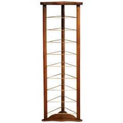 19th Century French Louis Philippe Walnut Plate Rack with Brass Holders