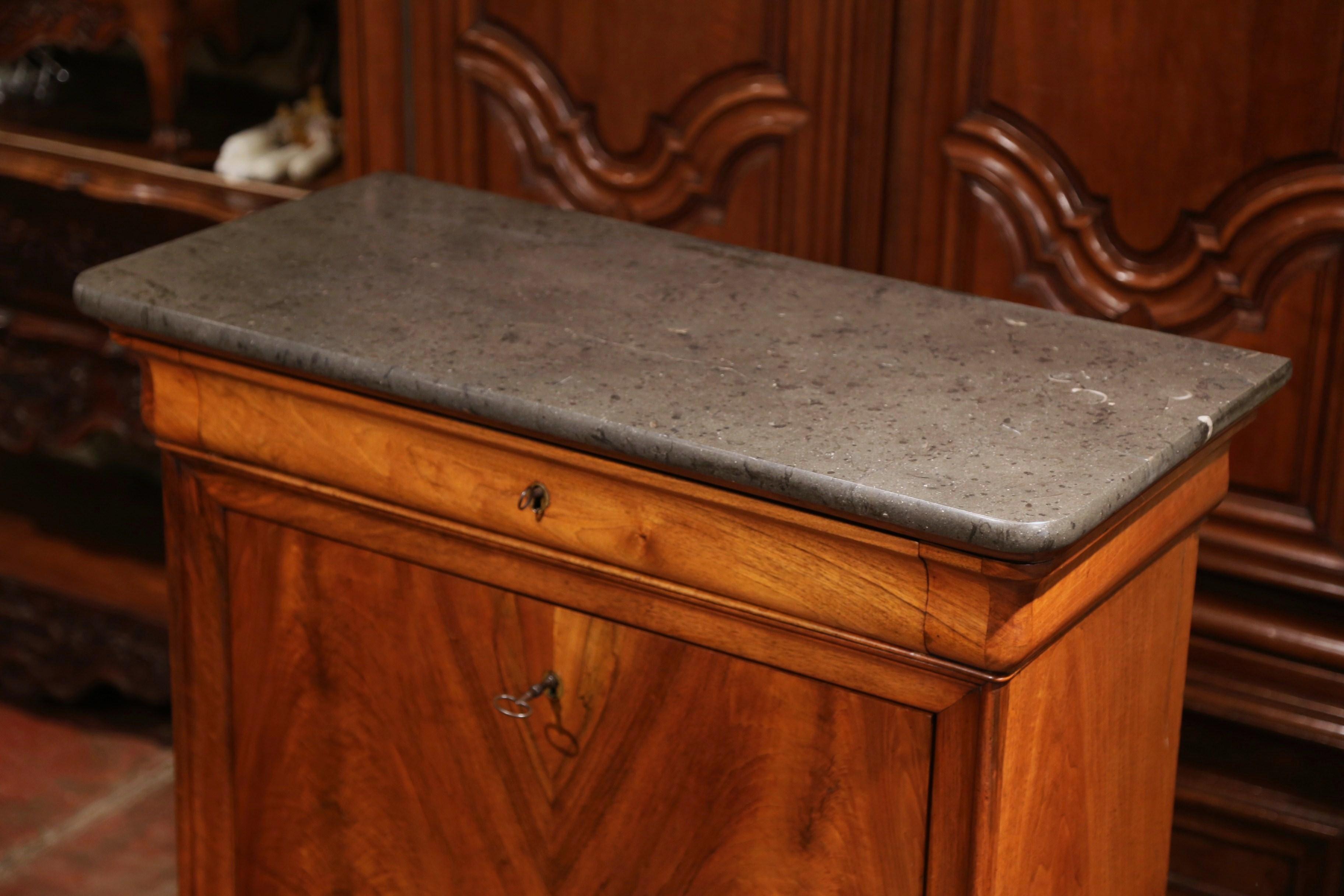 19th Century French Louis Philippe Walnut Secretary with Grey Marble Top 2