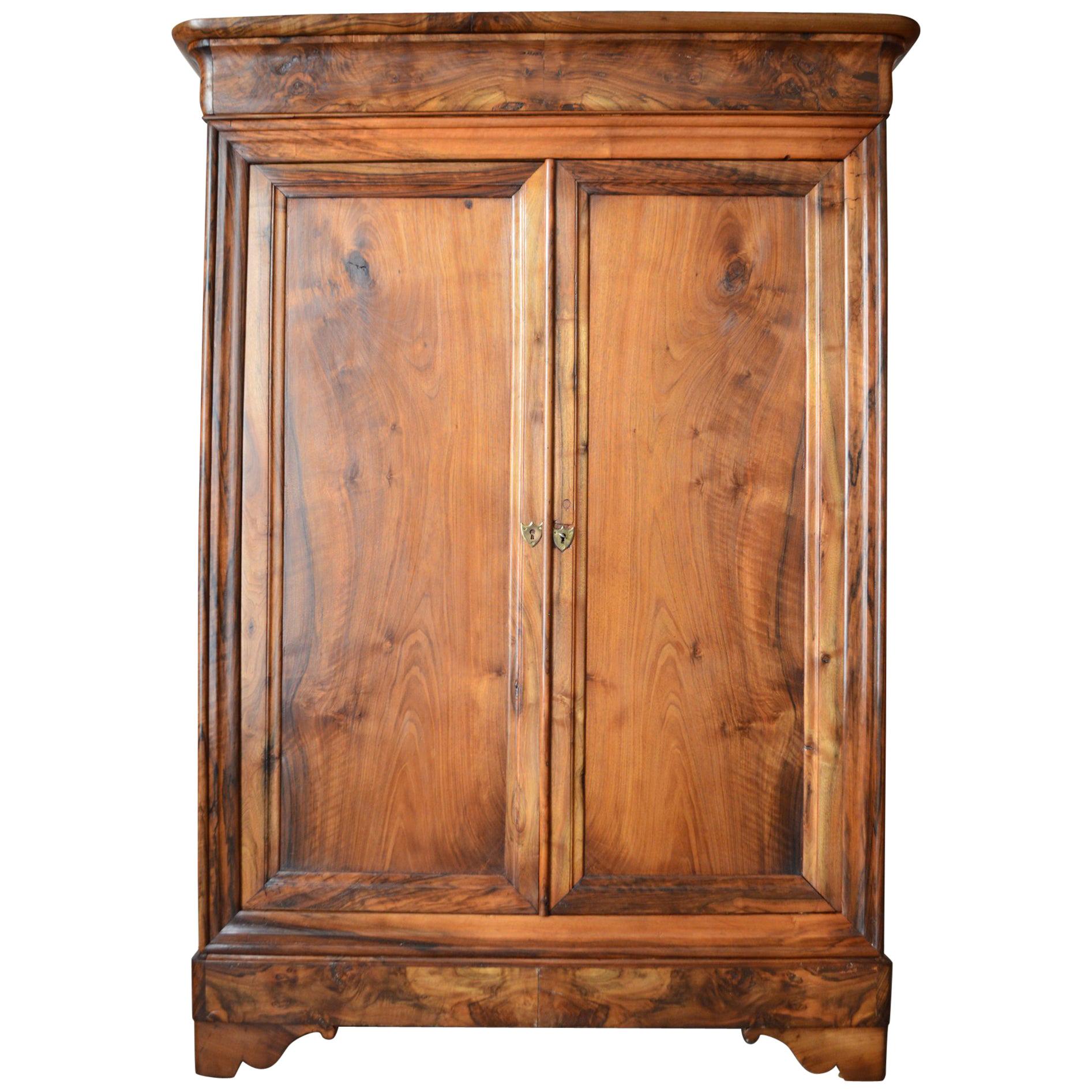 19th Century French Louis Philippe Walnut Small Armoire Wardrobe