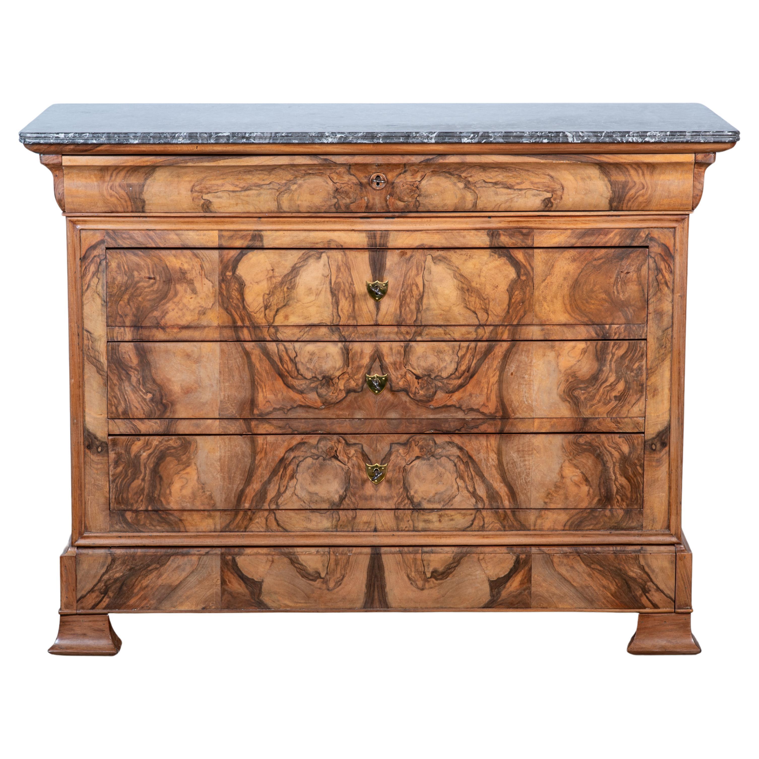 19th Century French Louis Philippe Walnut Veneer Commode For Sale