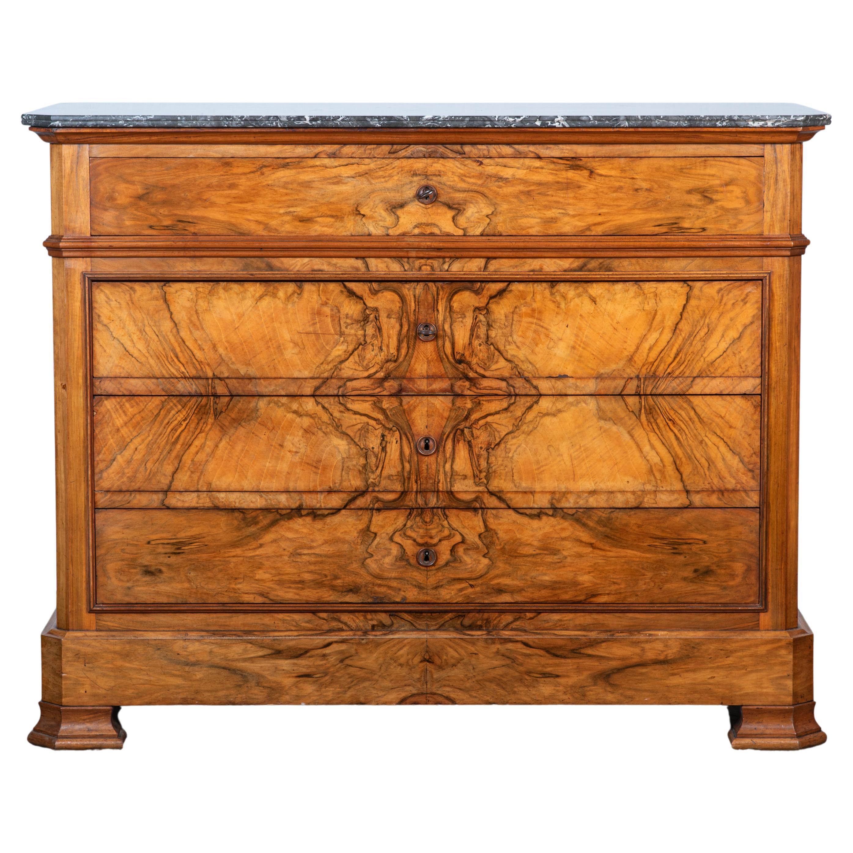 19th Century French Louis Philippe Walnut Veneer Commode For Sale