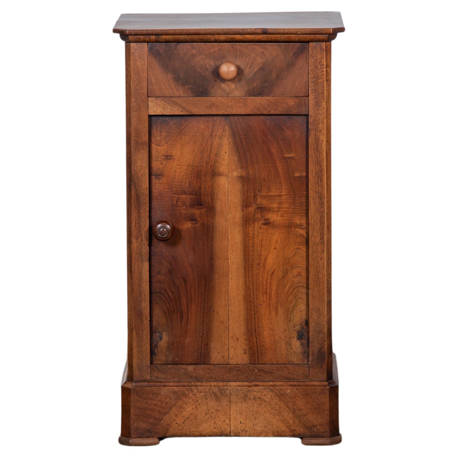 19th Century French Louis Philippe Walnut Veneer Nightstand For Sale