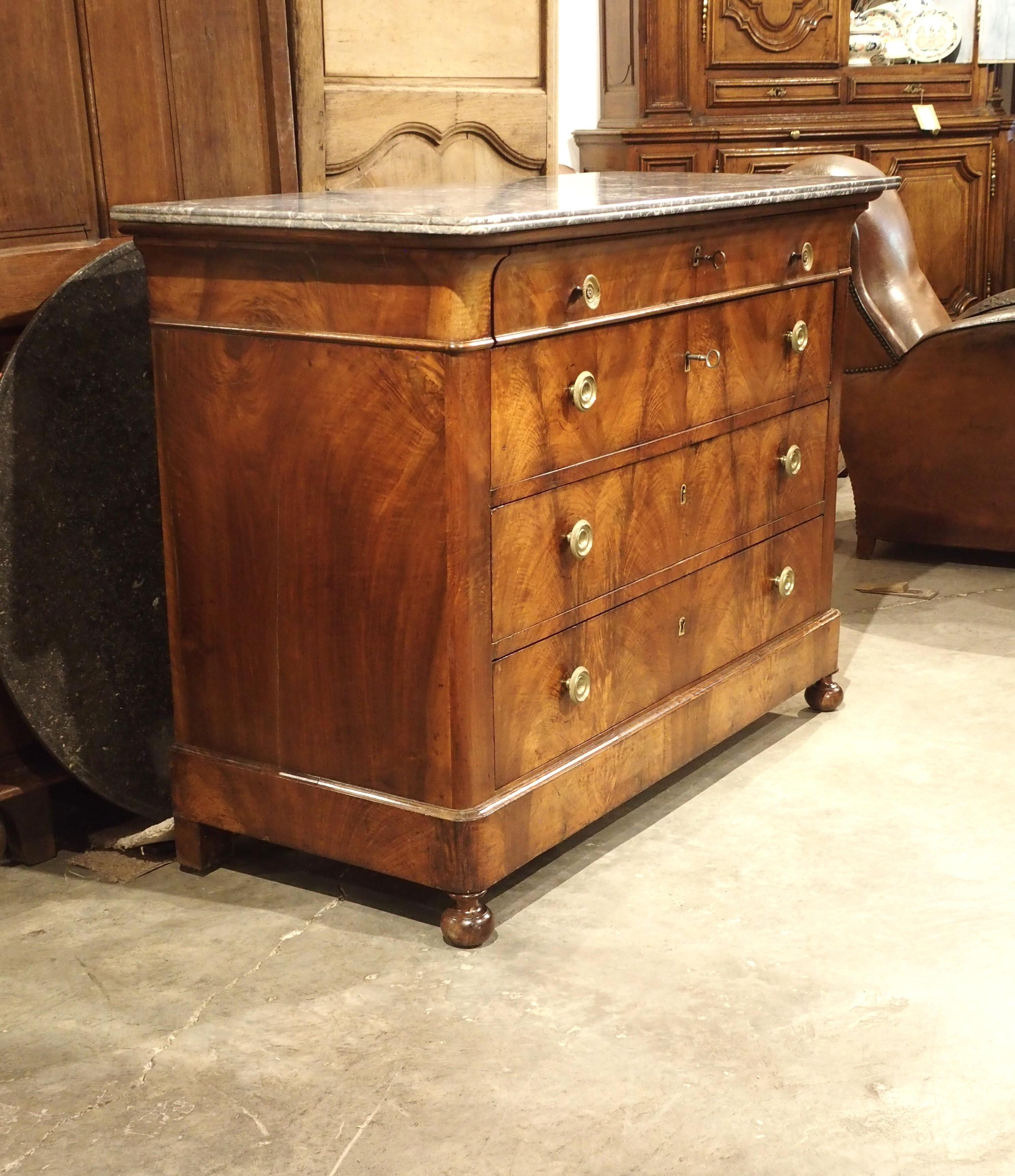 19th Century French Louis Philippe Walnut Wood Commode with Marble Top 14