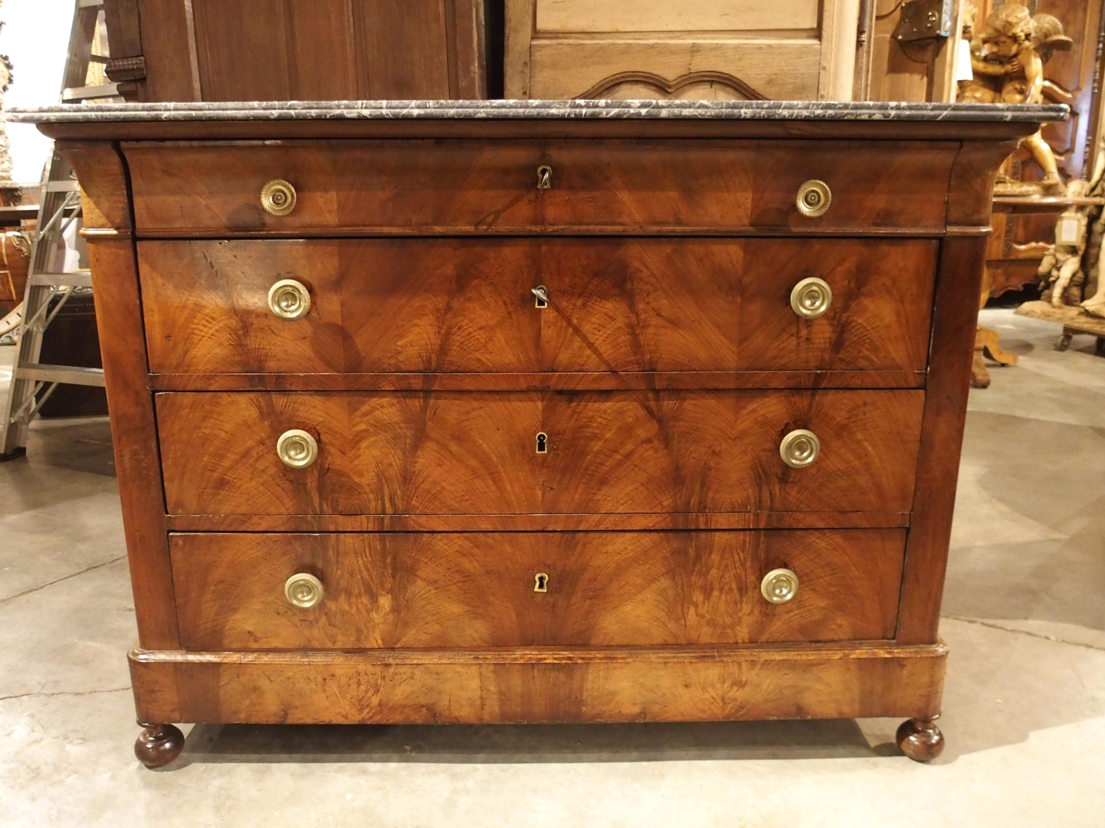 Veneer 19th Century French Louis Philippe Walnut Wood Commode with Marble Top