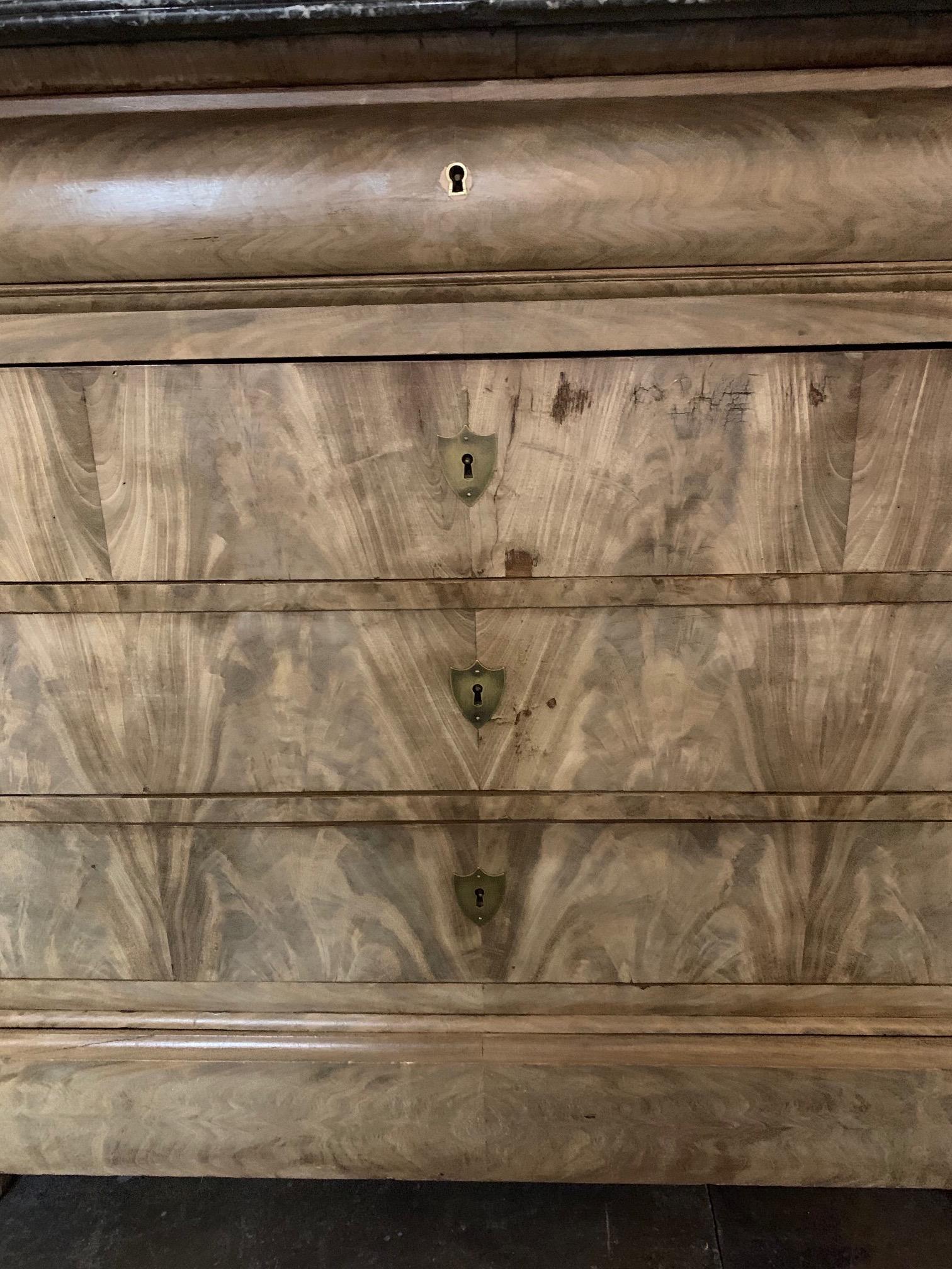 19th Century French Louis Phillipe Bleached Mahogany Chest with Marble-Top Chest In Good Condition In Dallas, TX