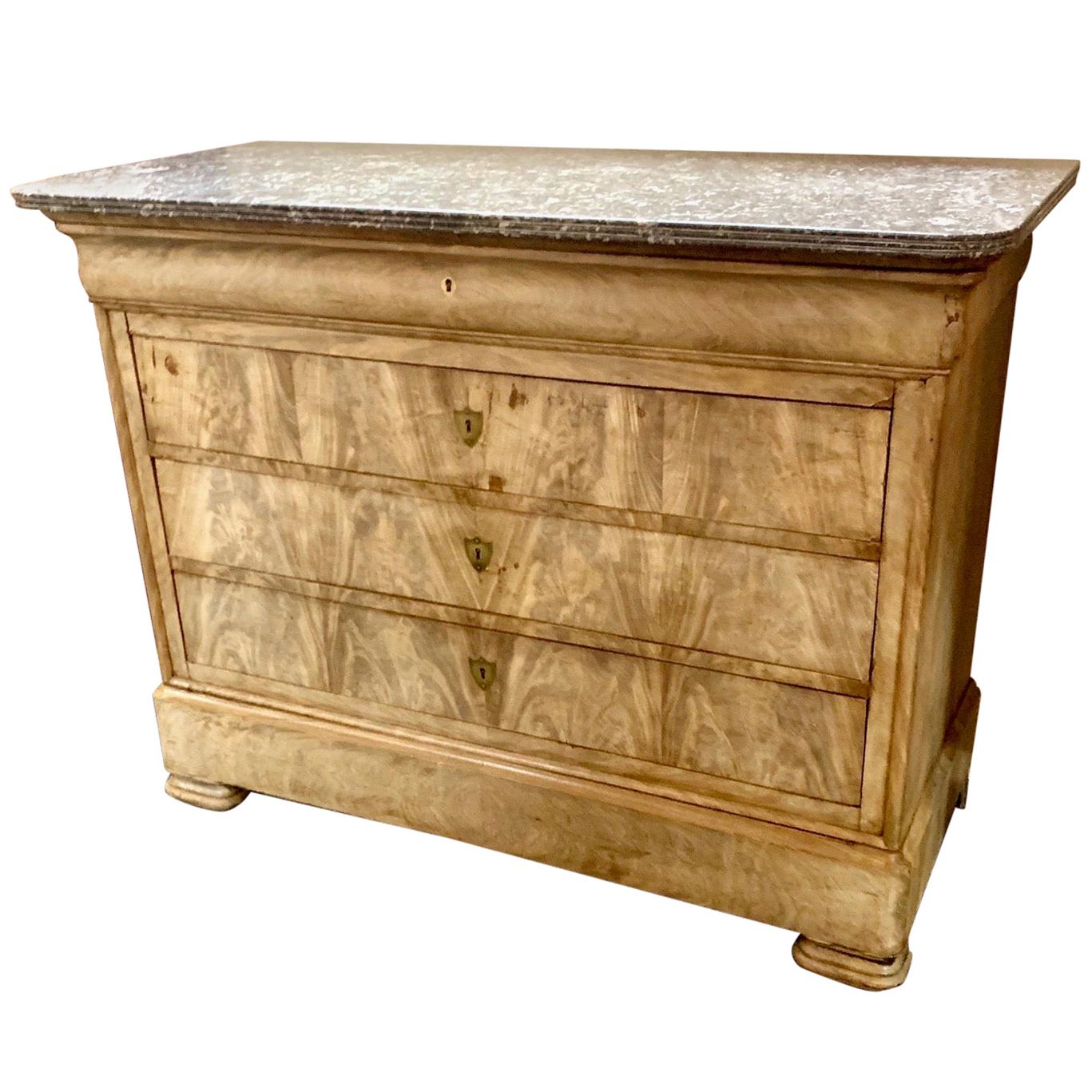 19th Century French Louis Phillipe Bleached Mahogany Chest with Marble-Top Chest