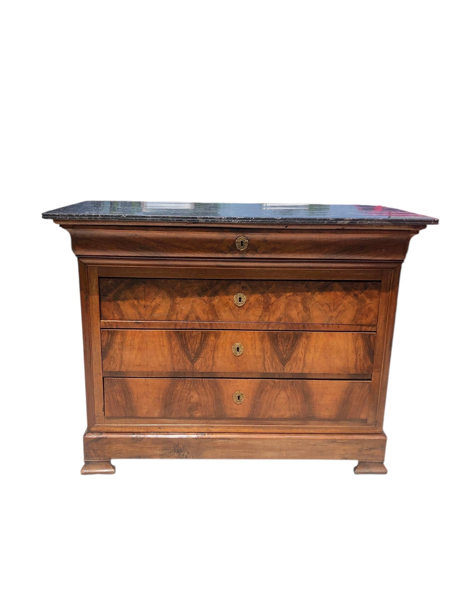 19th Century French Louis Phillipe Walnut Marble Top Commode Chest of Drawers For Sale 5
