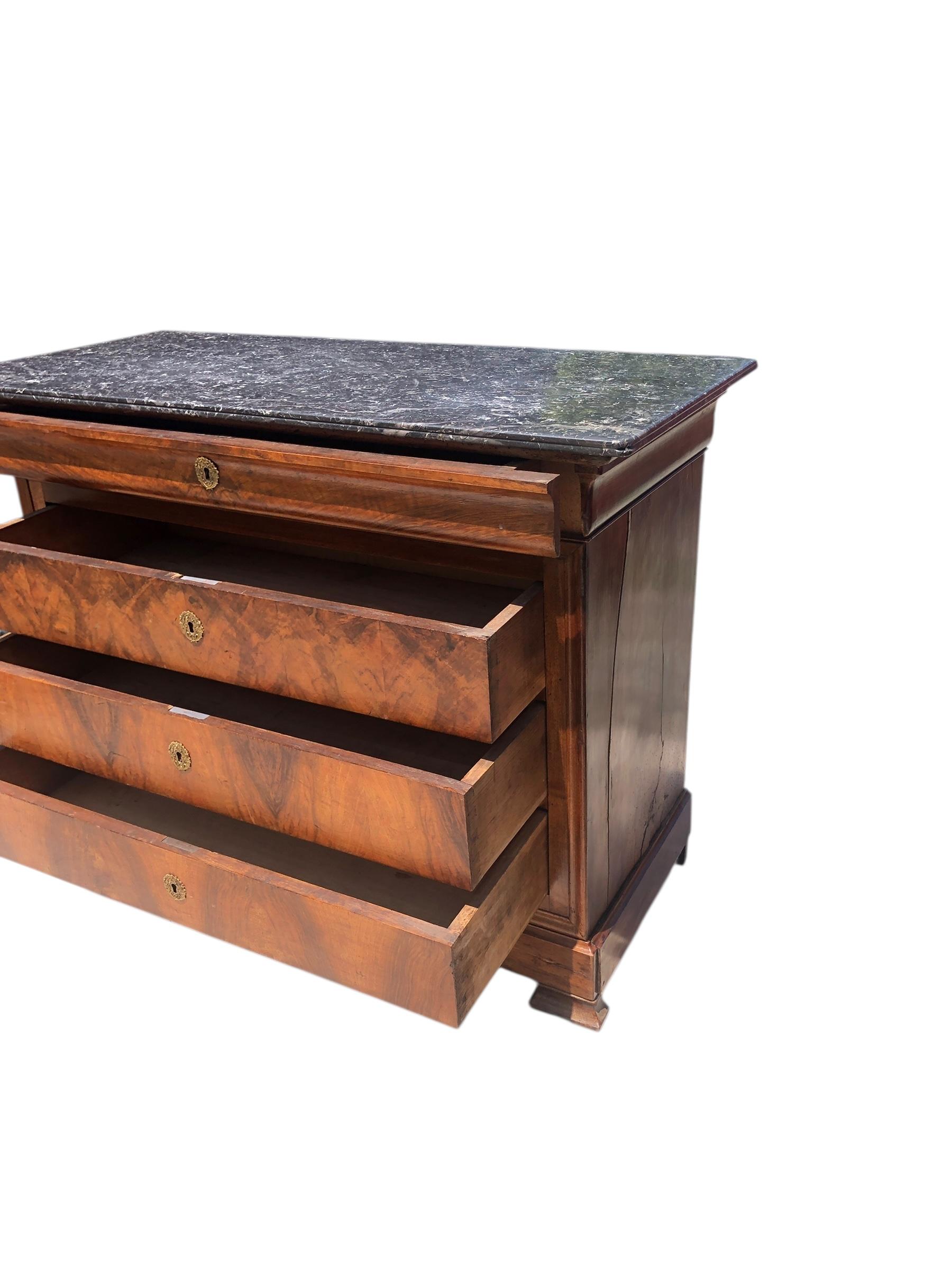 Louis Philippe 19th Century French Louis Phillipe Walnut Marble Top Commode Chest of Drawers For Sale