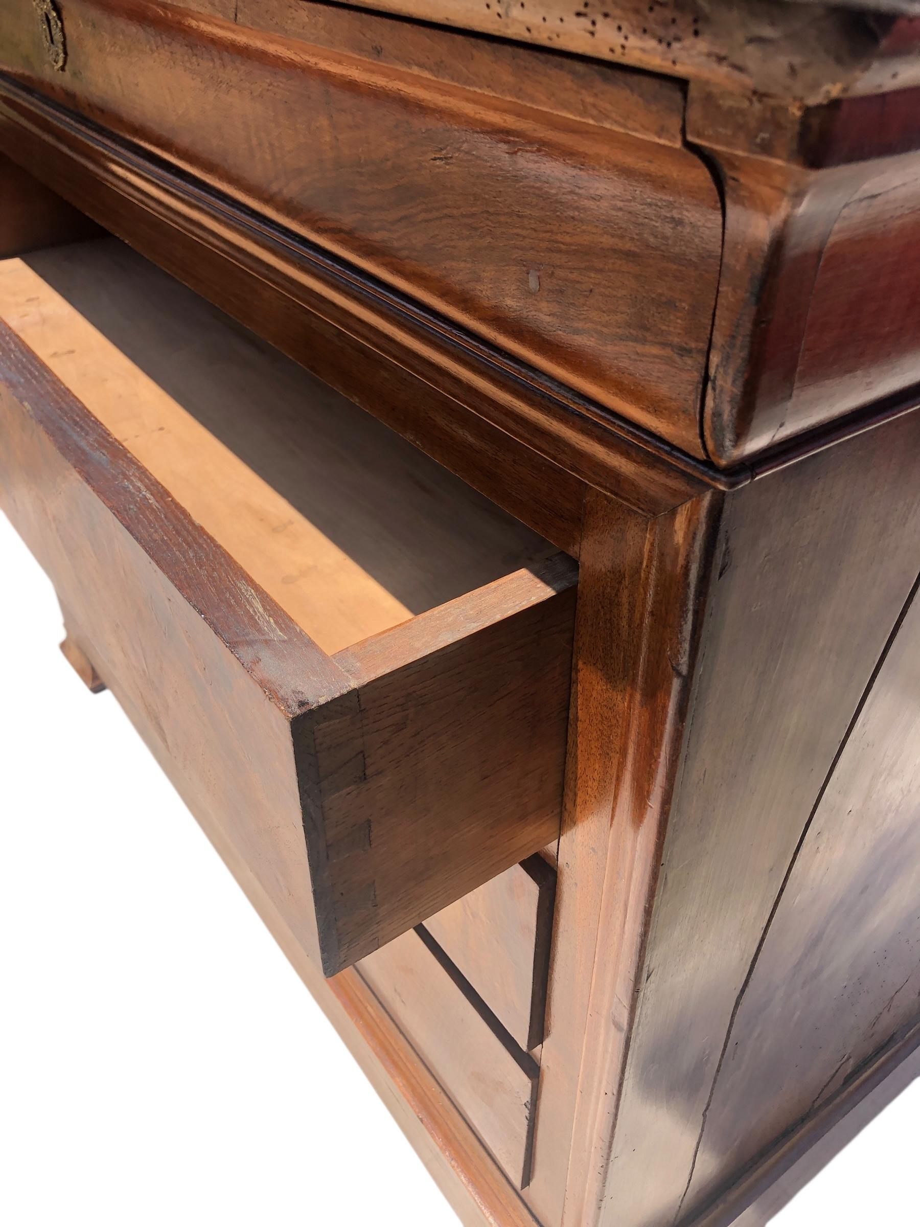 Belgian Black Marble 19th Century French Louis Phillipe Walnut Marble Top Commode Chest of Drawers For Sale
