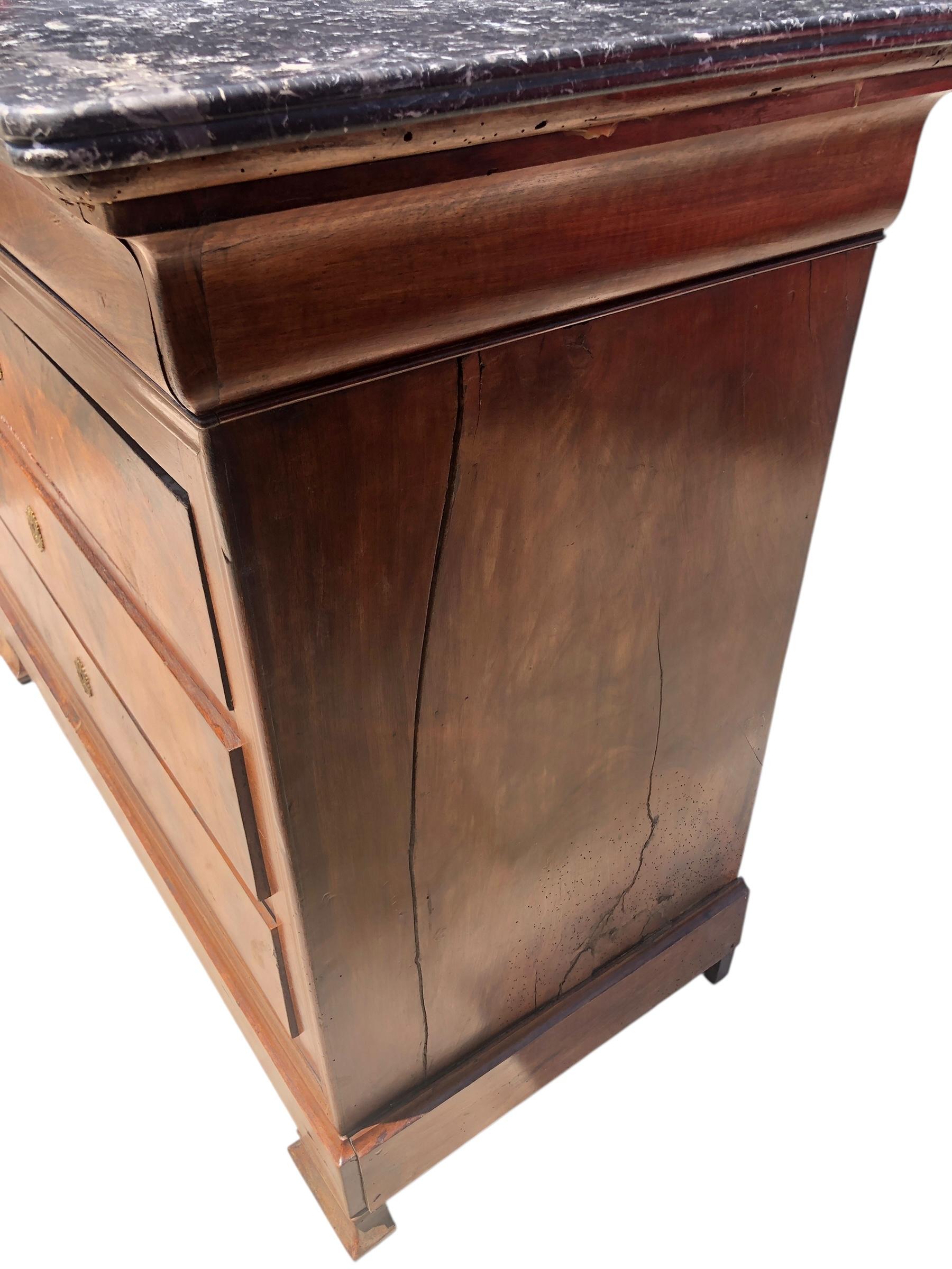 19th Century French Louis Phillipe Walnut Marble Top Commode Chest of Drawers For Sale 2
