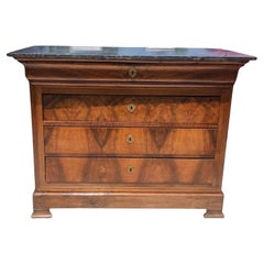 19th Century French Louis Phillipe Walnut Marble Top Commode Chest of Drawers