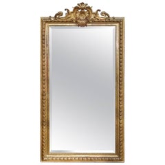 19th Century French Louis Seize Gilded Mirror with Faceted Glass