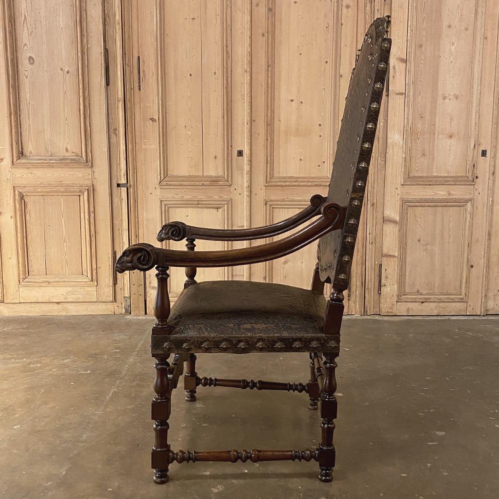 19th Century French Louis XIII Armchair with Embossed Leather 10