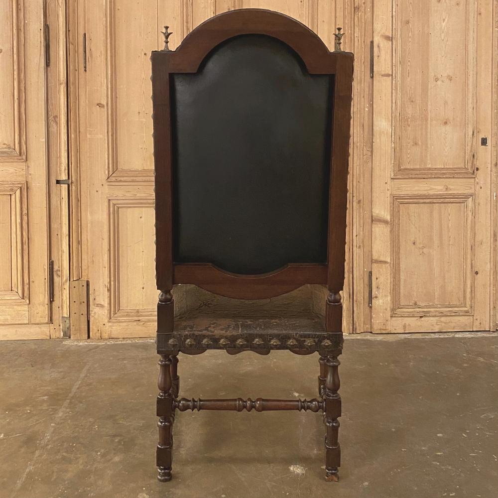 19th Century French Louis XIII Armchair with Embossed Leather 11
