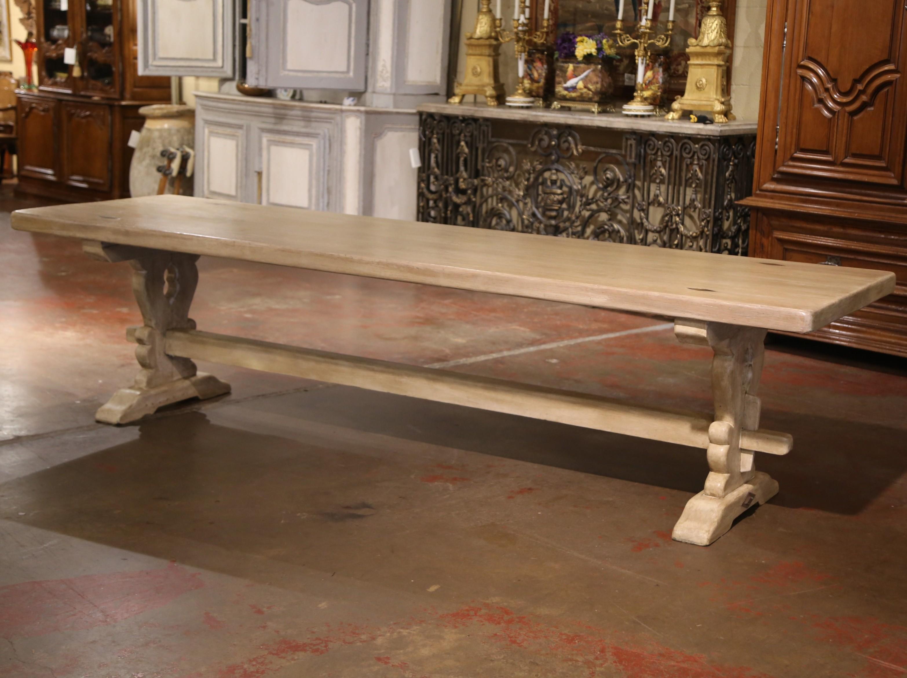 19th Century French Louis XIII Bleached Carved Oak Refectory Dining Table 7