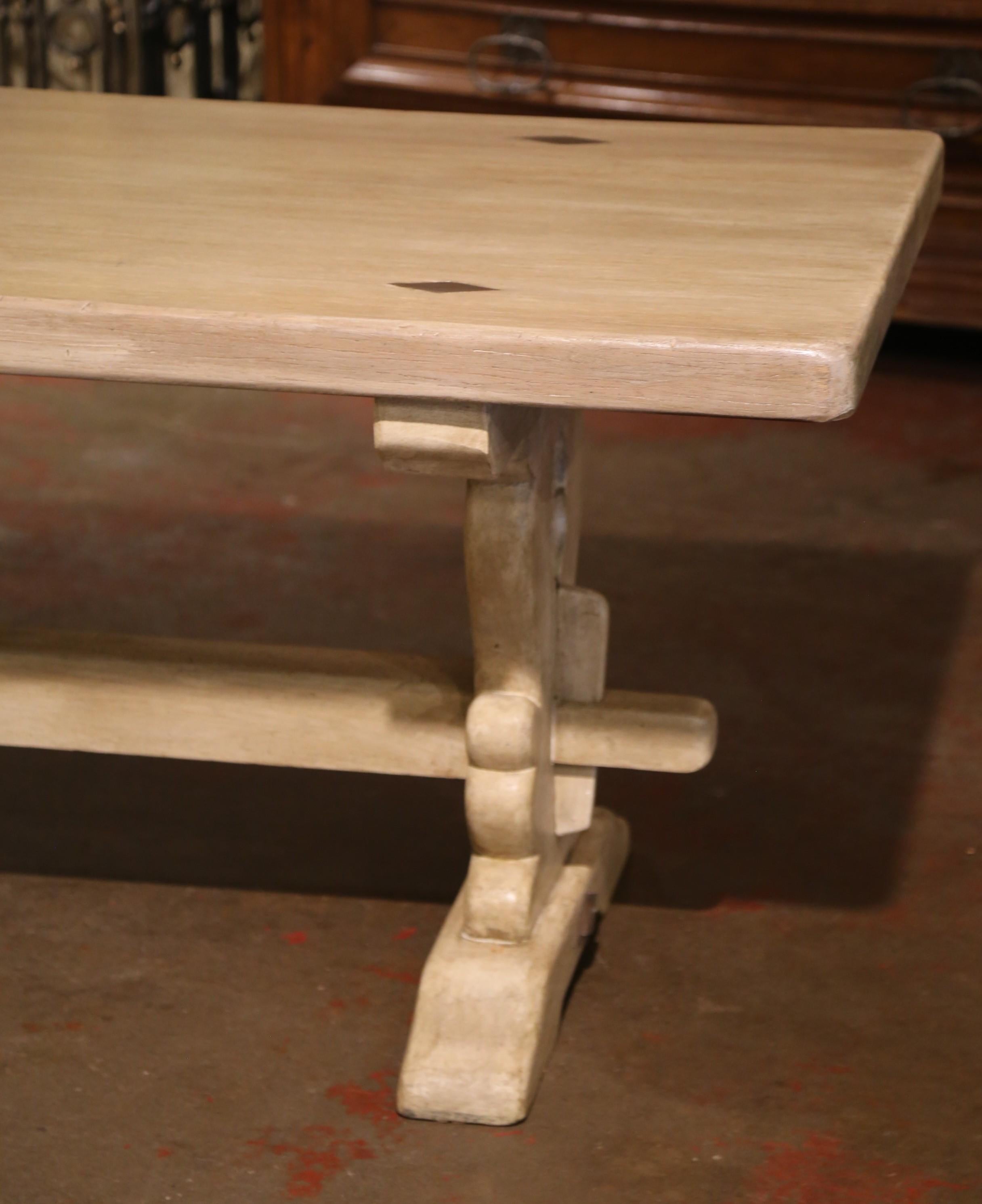 19th Century French Louis XIII Bleached Carved Oak Refectory Dining Table 8