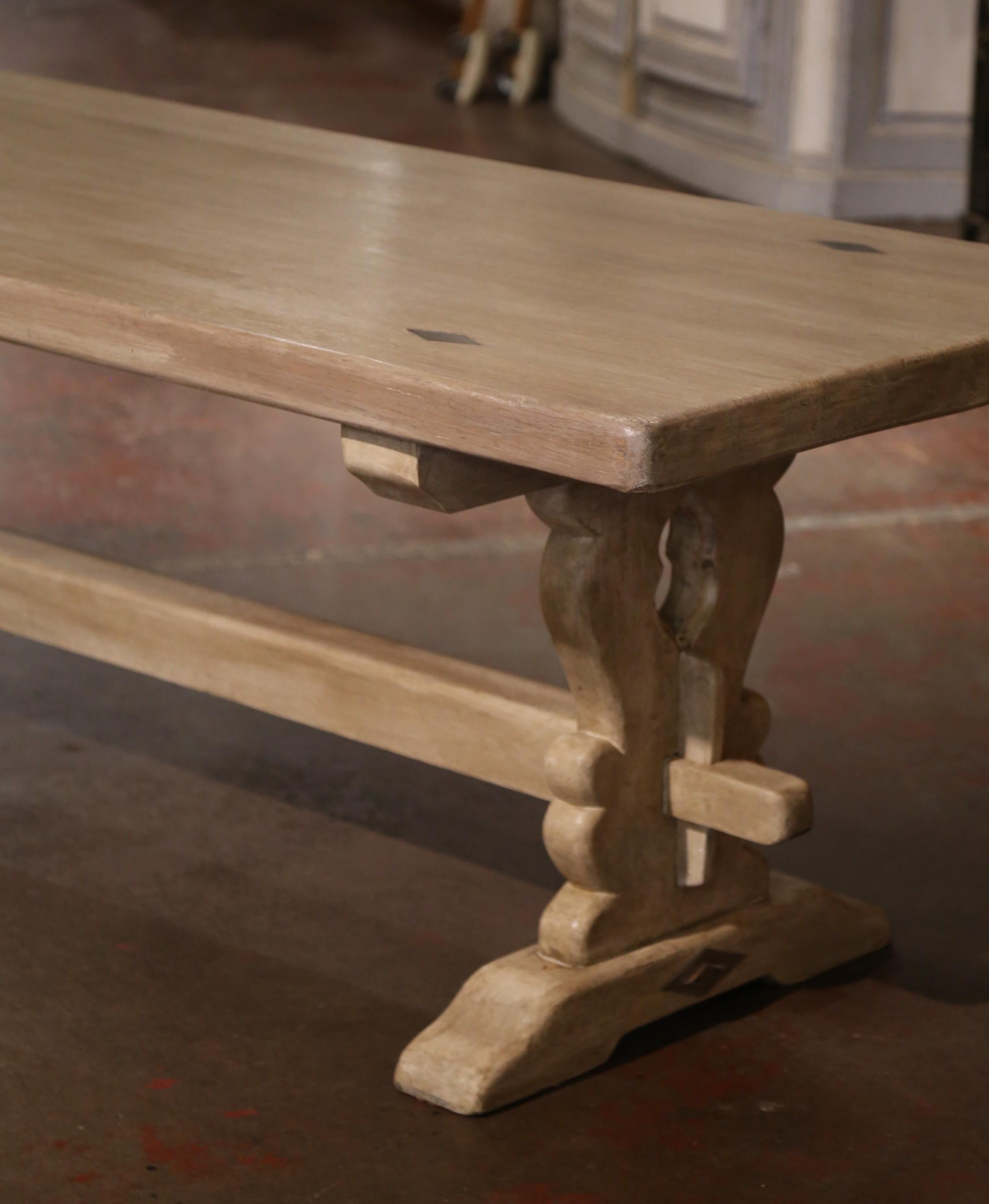 19th Century French Louis XIII Bleached Carved Oak Refectory Dining Table 1
