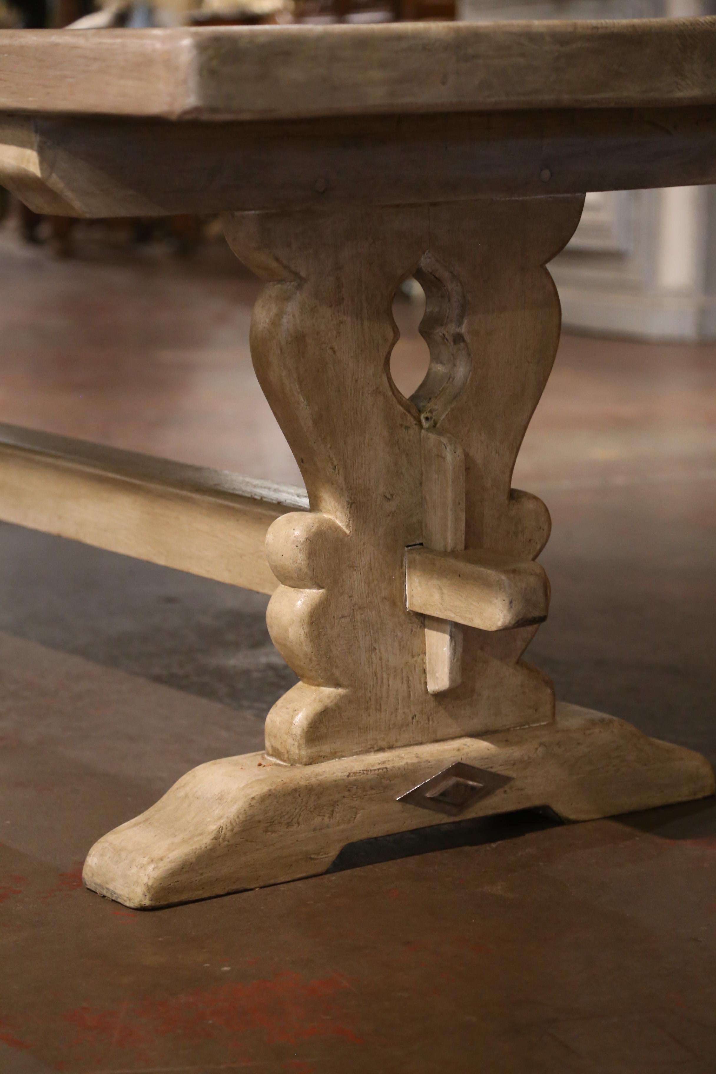 19th Century French Louis XIII Bleached Carved Oak Refectory Dining Table 2