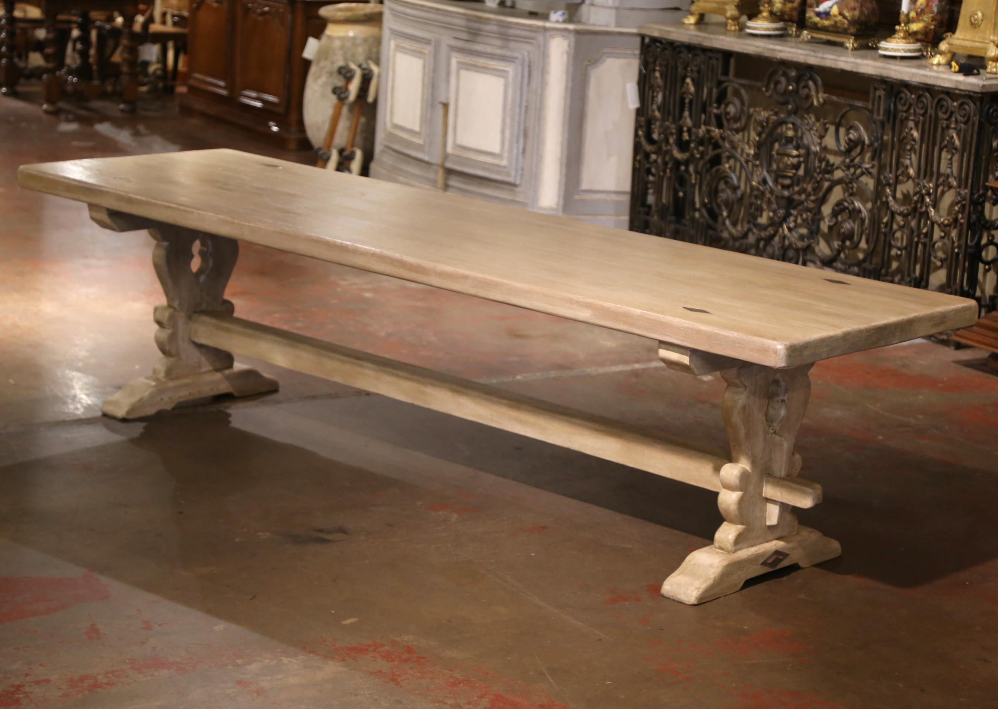 19th Century French Louis XIII Bleached Carved Oak Refectory Dining Table 3
