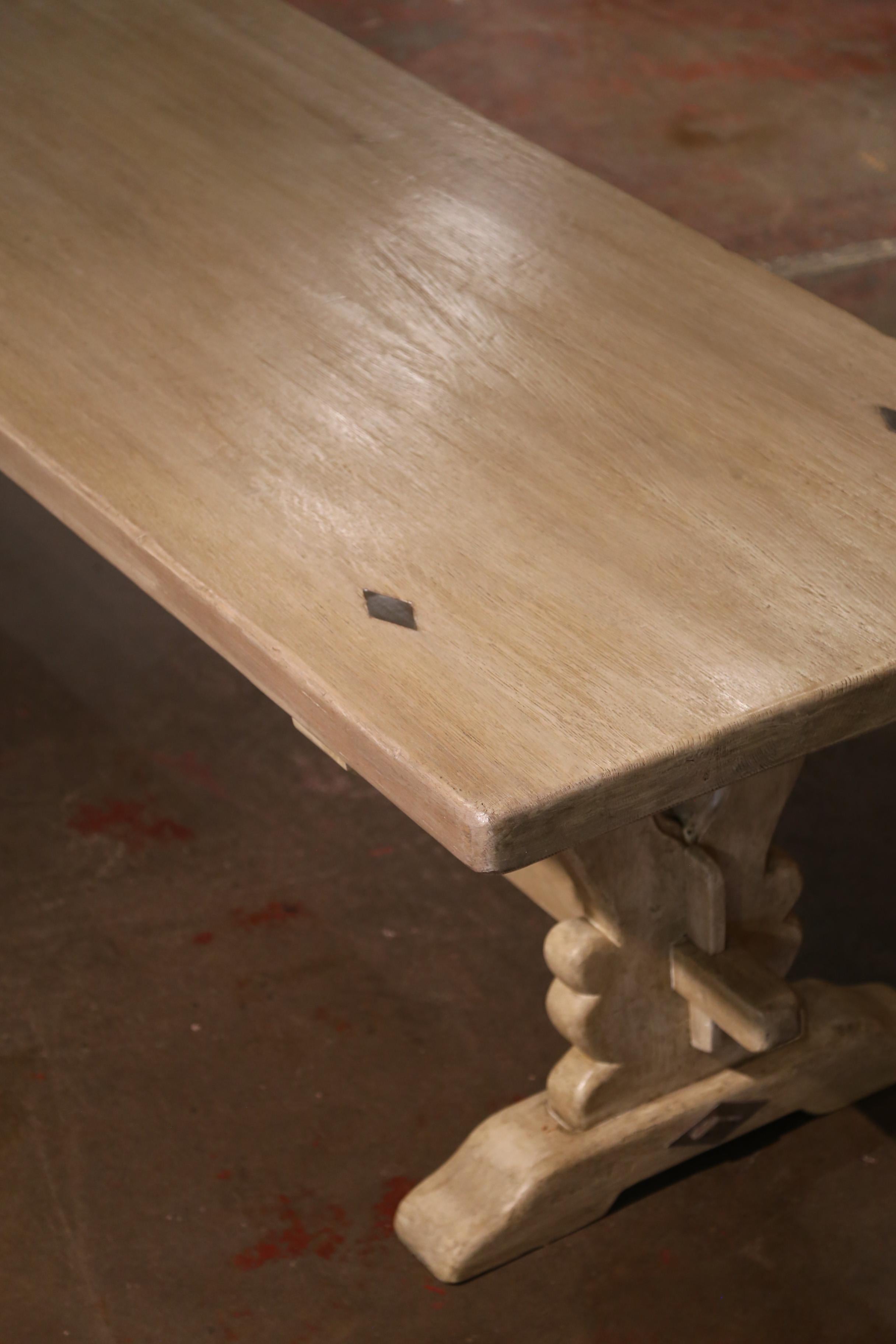 19th Century French Louis XIII Bleached Carved Oak Refectory Dining Table 4