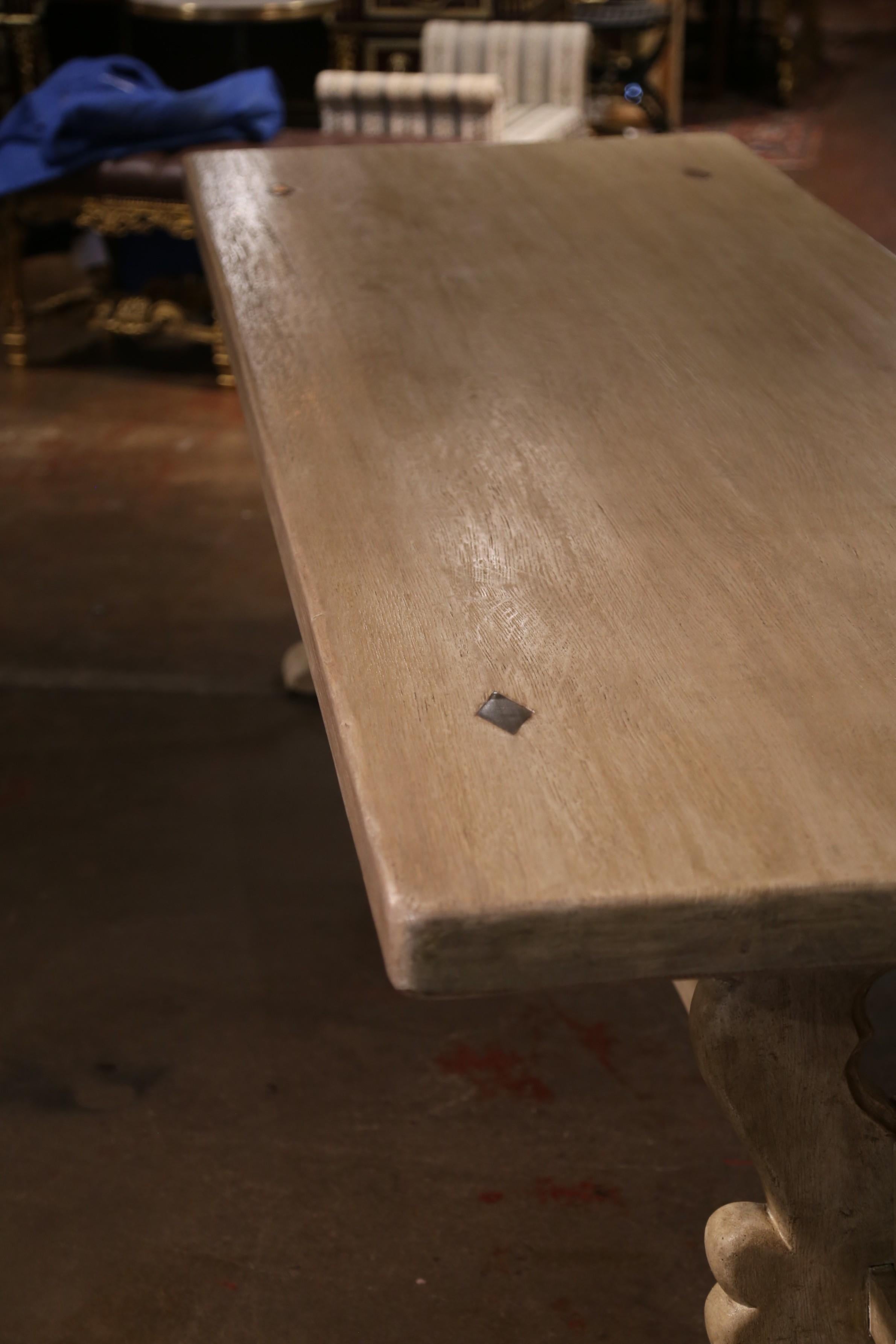 19th Century French Louis XIII Bleached Carved Oak Refectory Dining Table 5