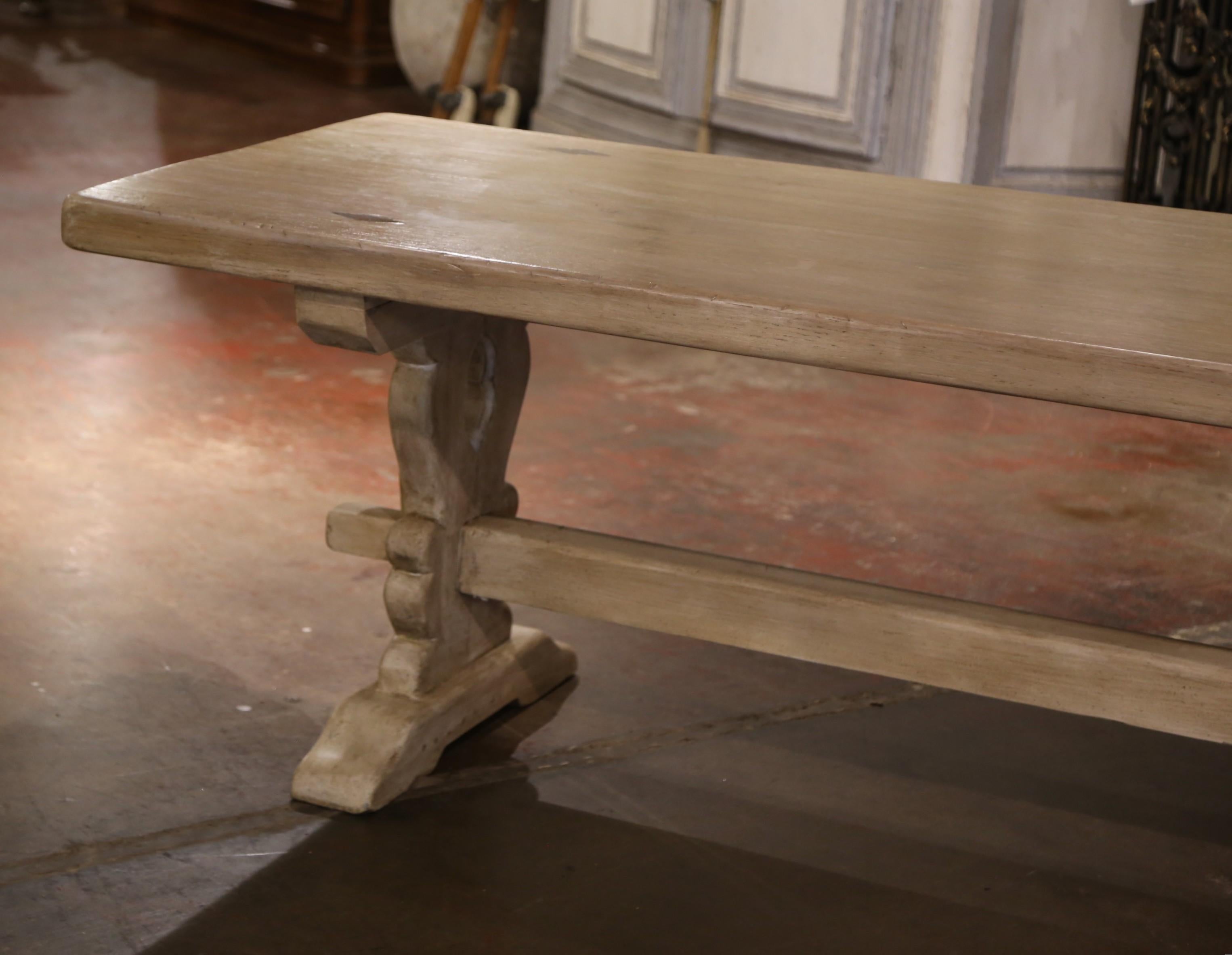 19th Century French Louis XIII Bleached Carved Oak Refectory Dining Table 6