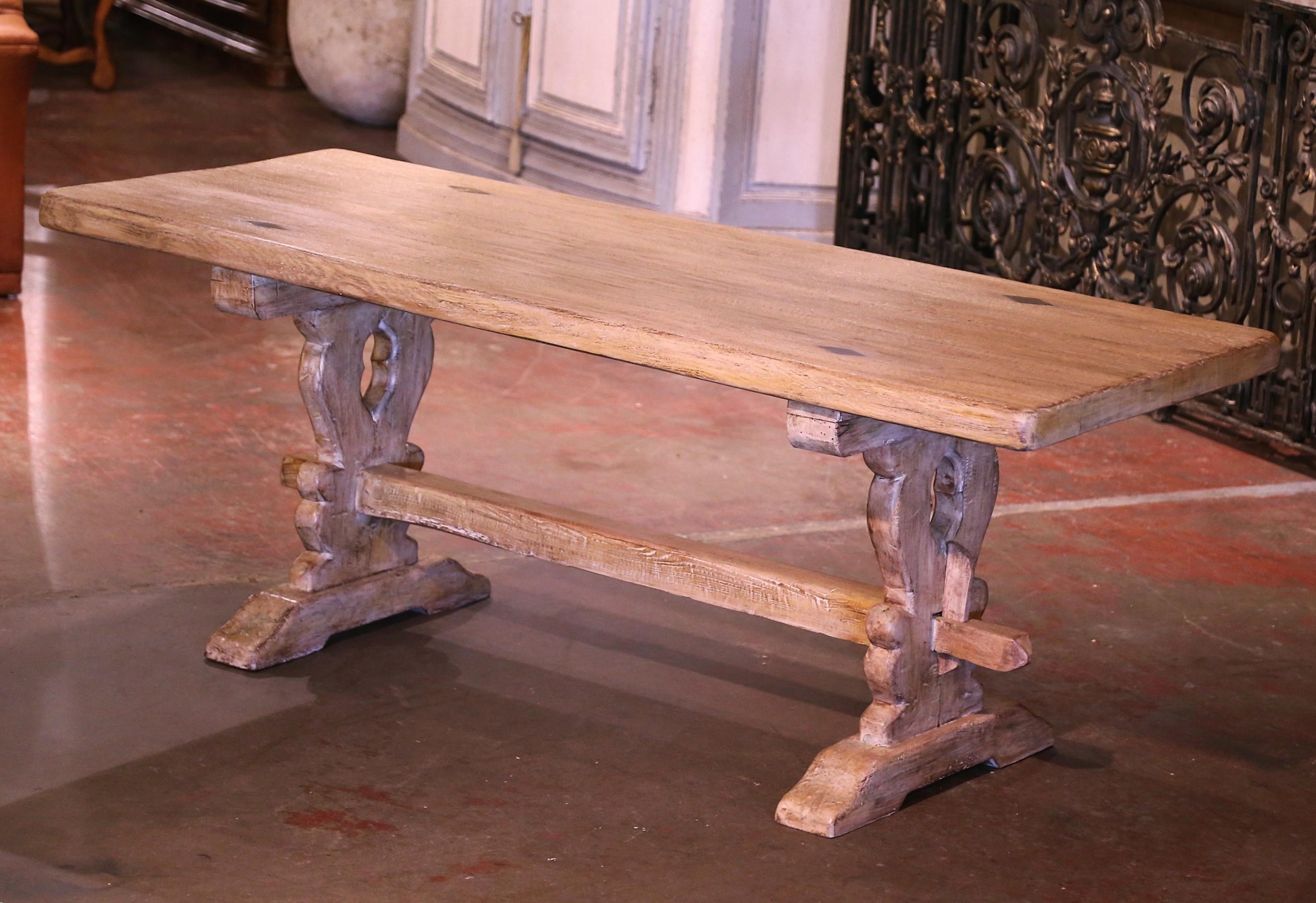19th Century French Louis XIII Carved Bleached Oak Refectory Farm Dining Table 2