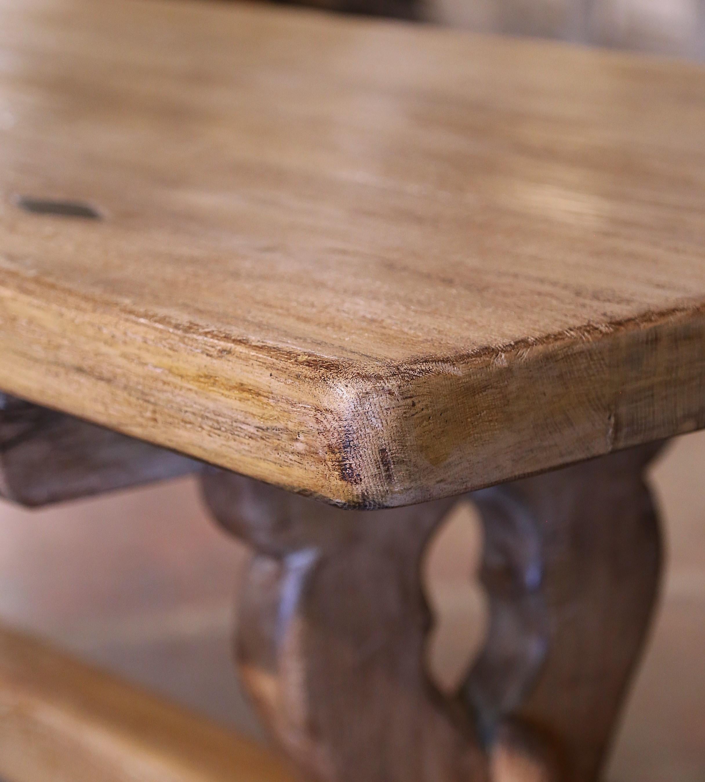 19th Century French Louis XIII Carved Bleached Oak Refectory Farm Dining Table 3