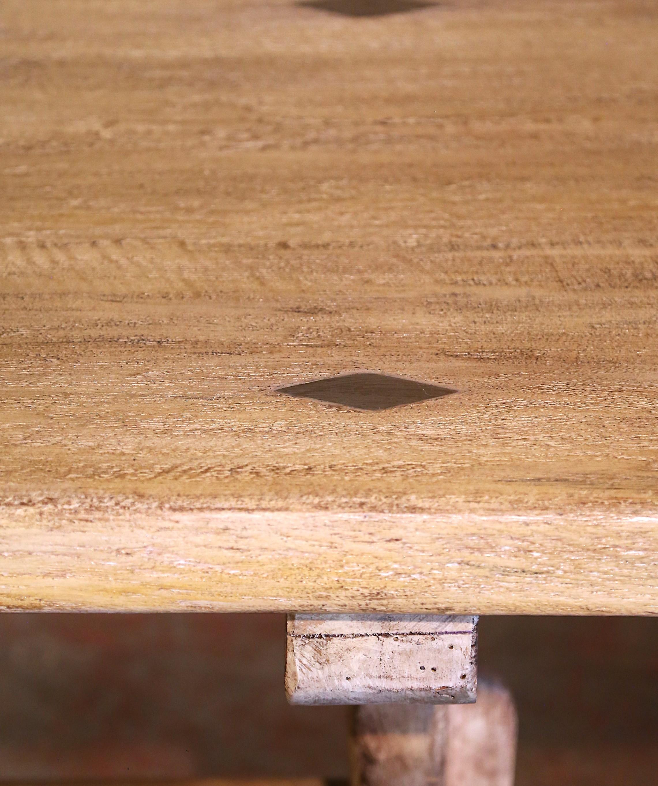 19th Century French Louis XIII Carved Bleached Oak Refectory Farm Dining Table 5