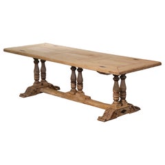19th Century French Louis XIII Carved Bleached Oak Triple-Pedestal Dining Table