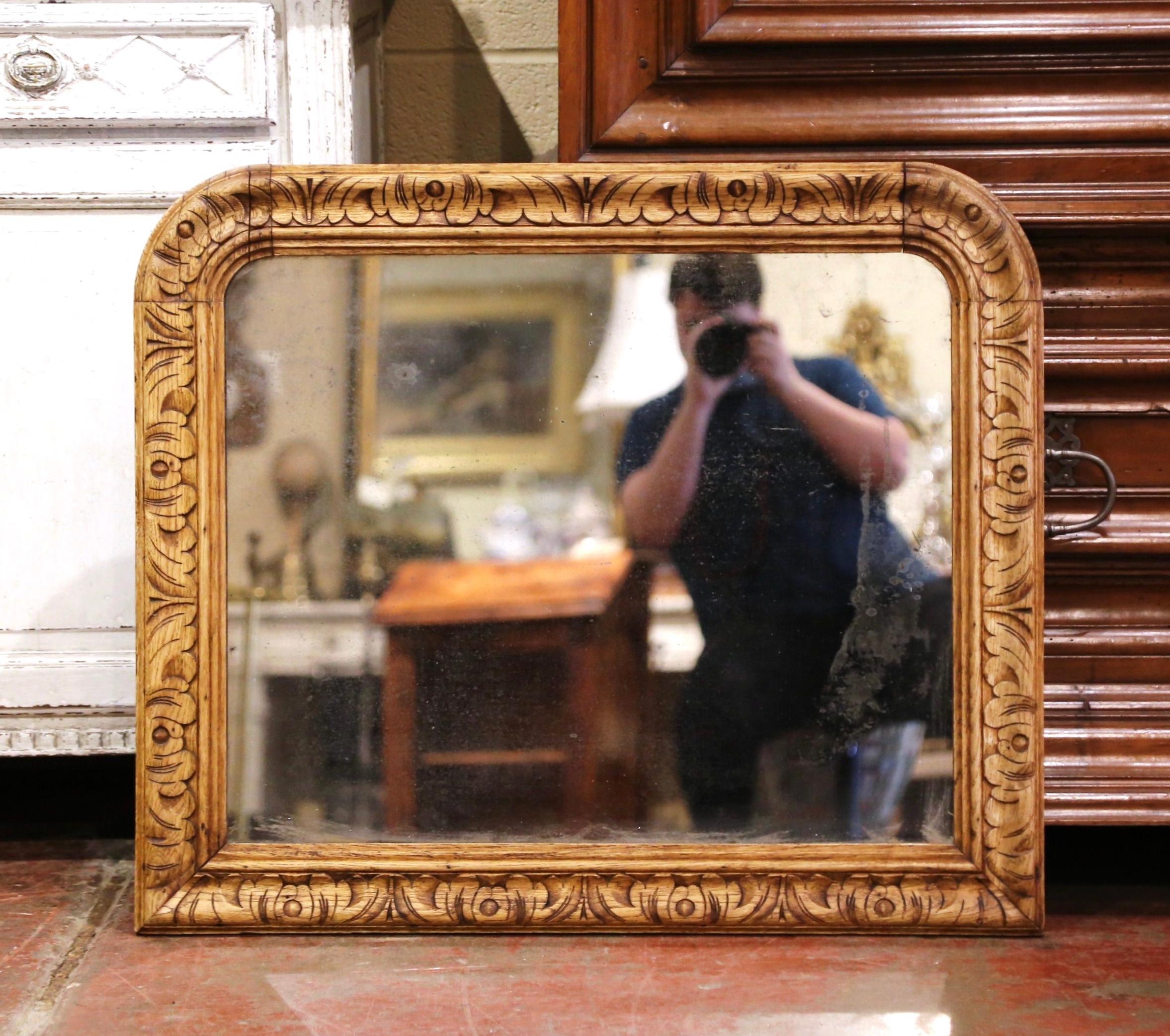 Hand-Carved 19th Century French Louis XIII Carved Bleached Oak Wall Mirror