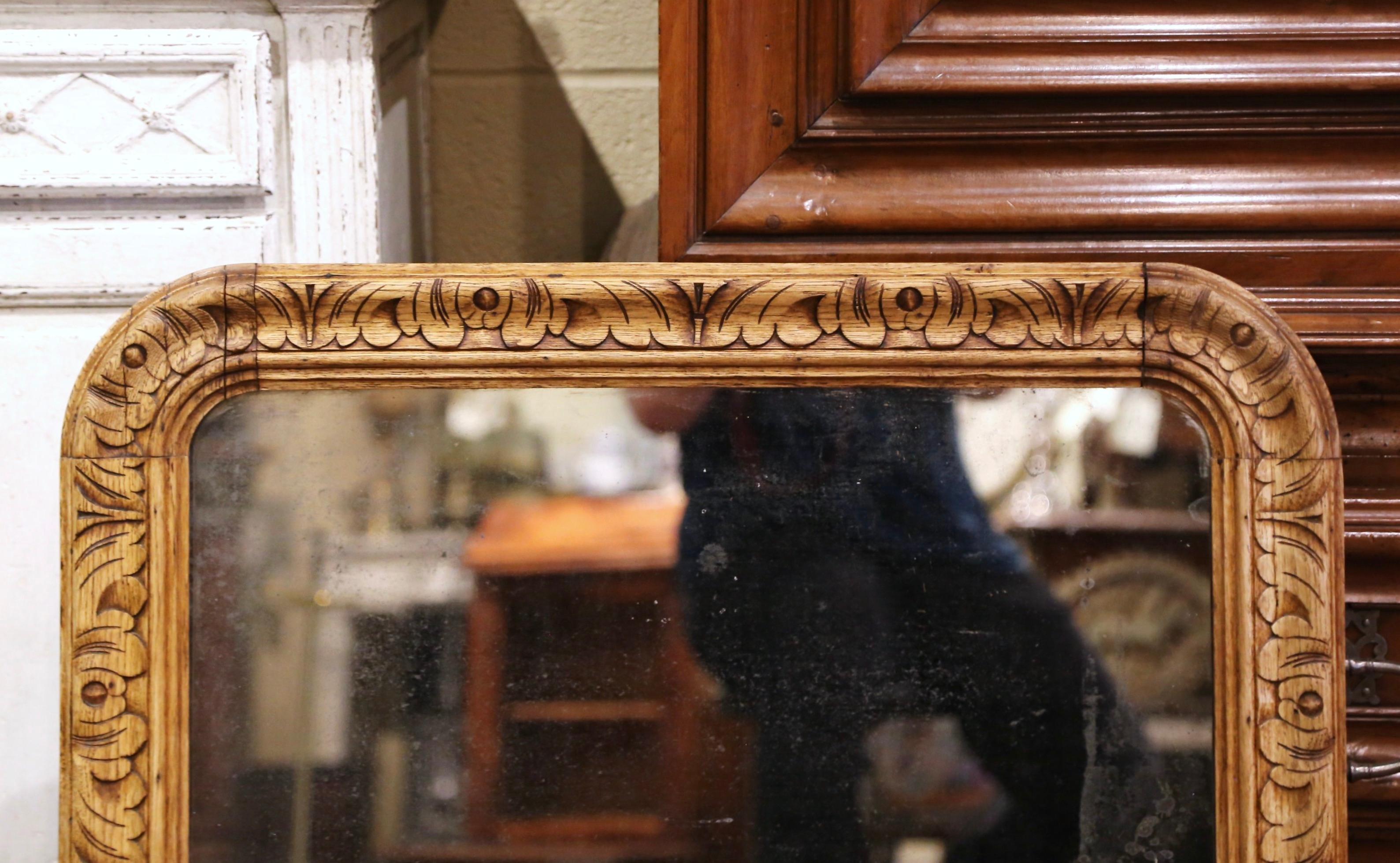 Mercury Glass 19th Century French Louis XIII Carved Bleached Oak Wall Mirror