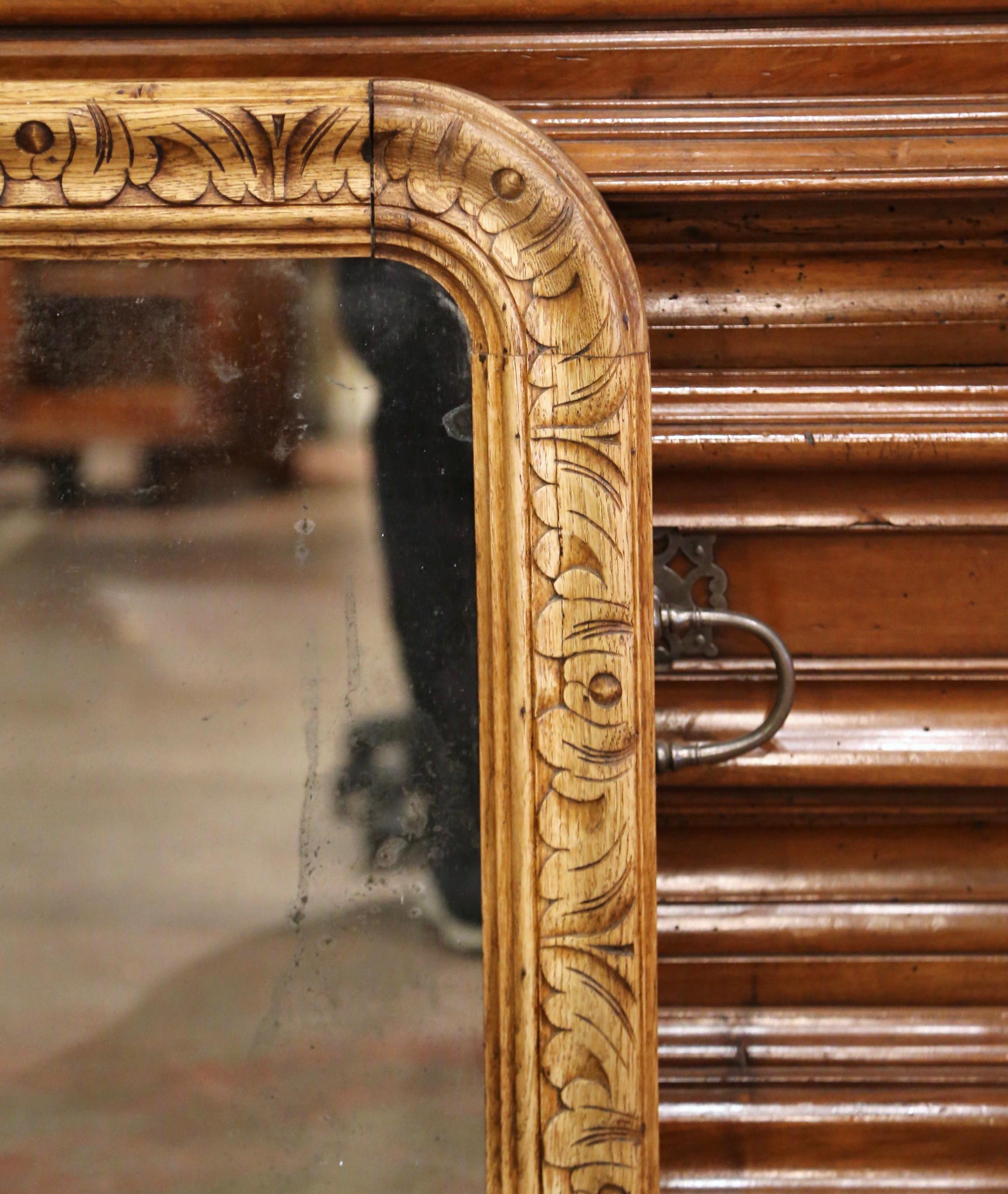 19th Century French Louis XIII Carved Bleached Oak Wall Mirror 2