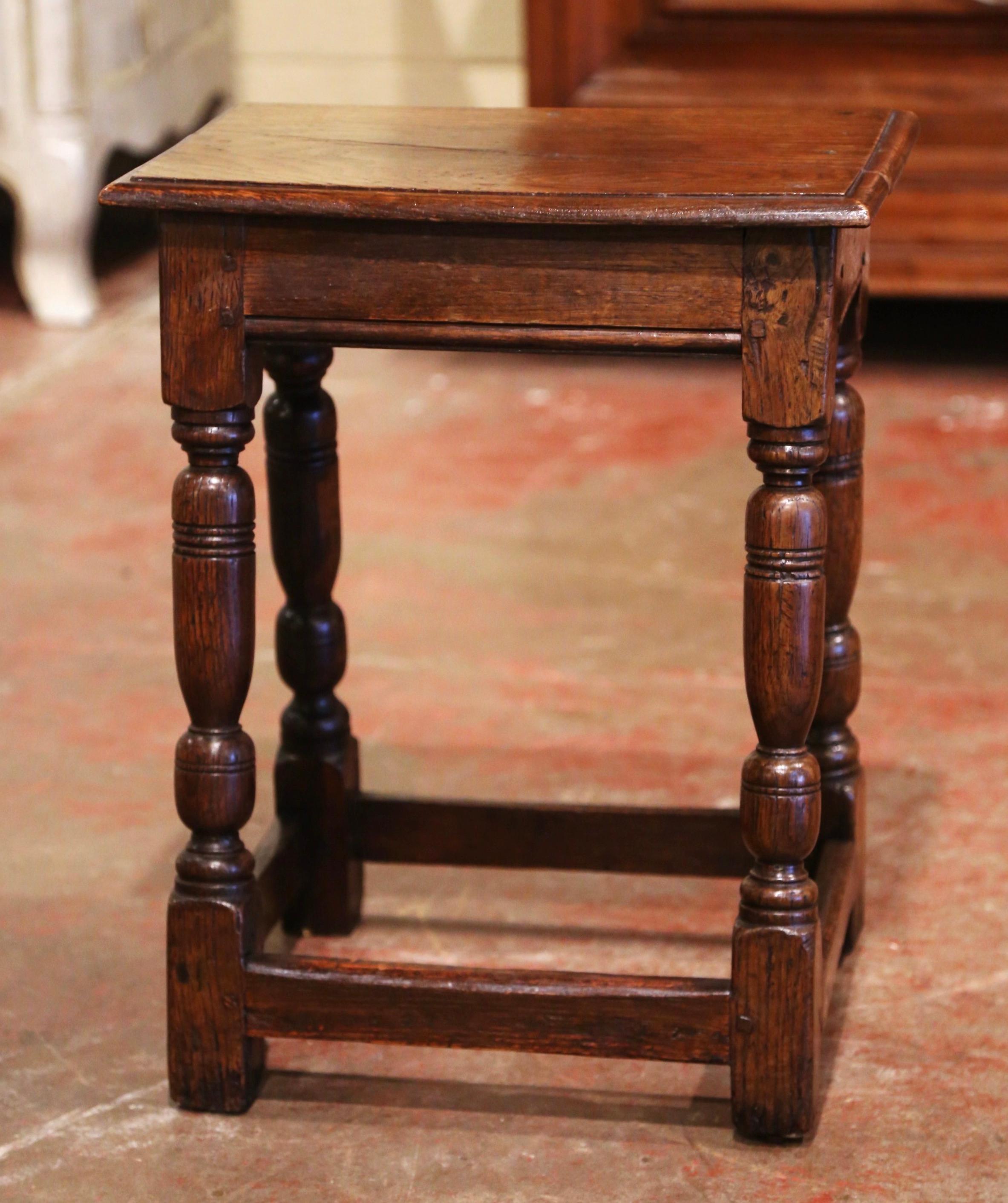 Patinated 19th Century French Louis XIII Carved Chestnut Country Stool from Normandy