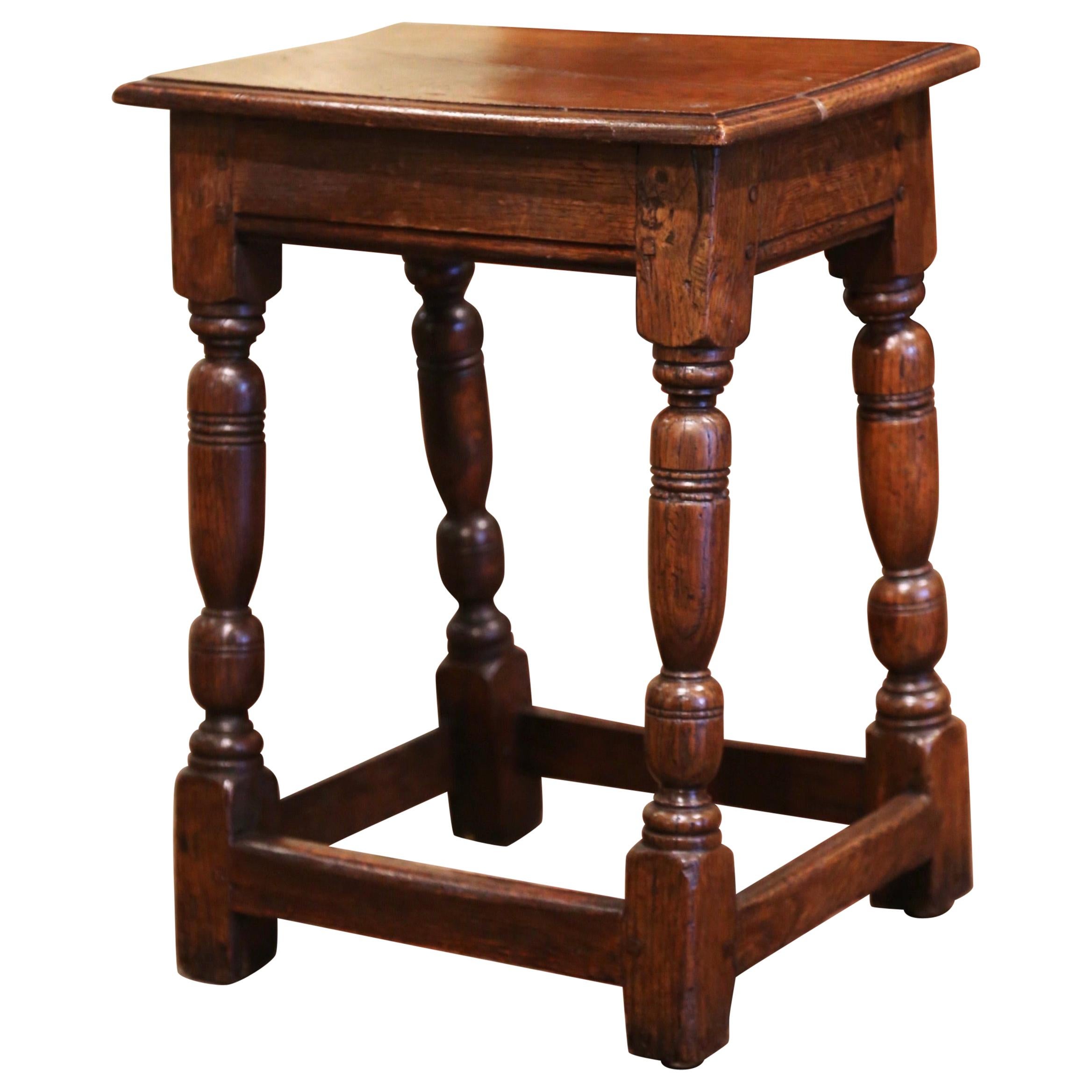 19th Century French Louis XIII Carved Chestnut Country Stool from Normandy