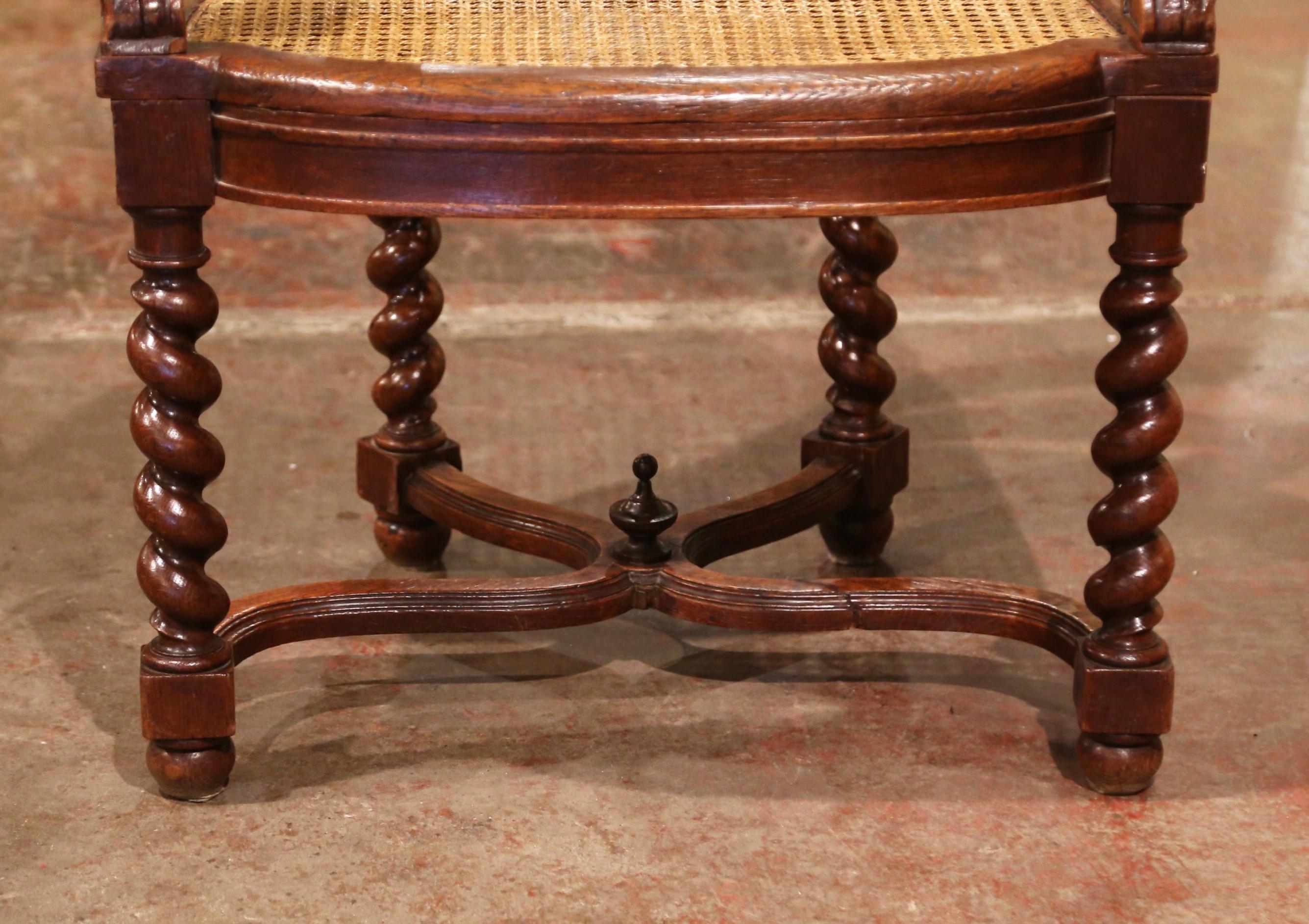 19th Century French Louis XIII Carved Oak Barley Twist and Caning Desk Armchair For Sale 6