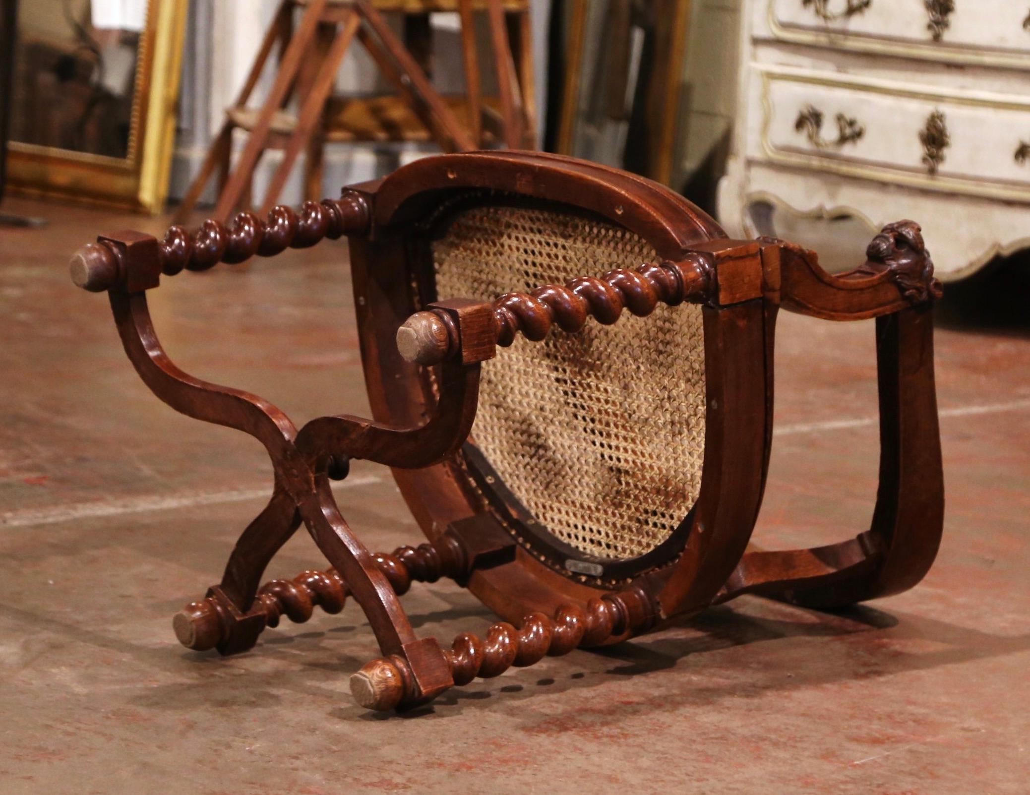 19th Century French Louis XIII Carved Oak Barley Twist and Caning Desk Armchair For Sale 8