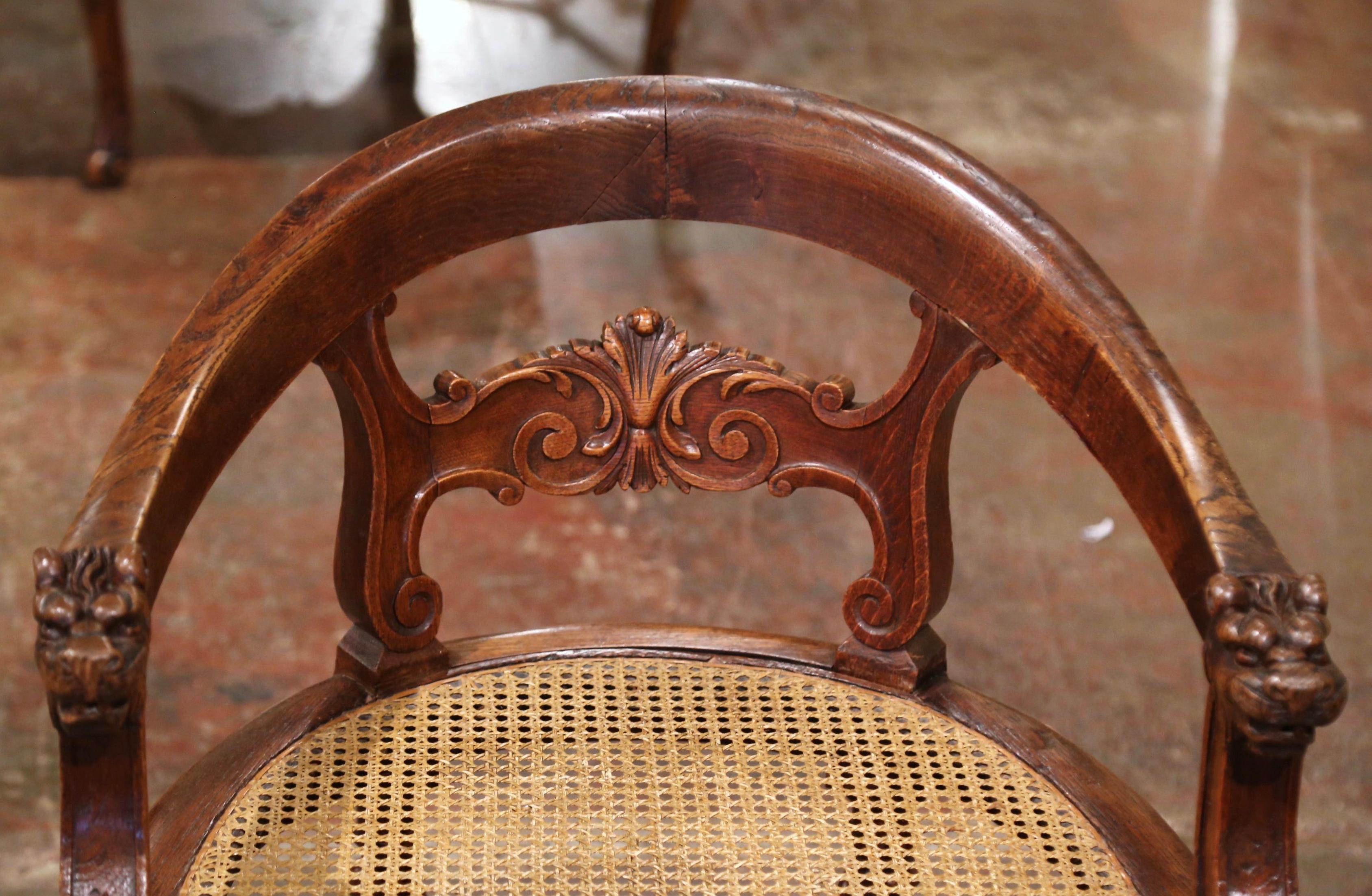 19th Century French Louis XIII Carved Oak Barley Twist and Caning Desk Armchair For Sale 4