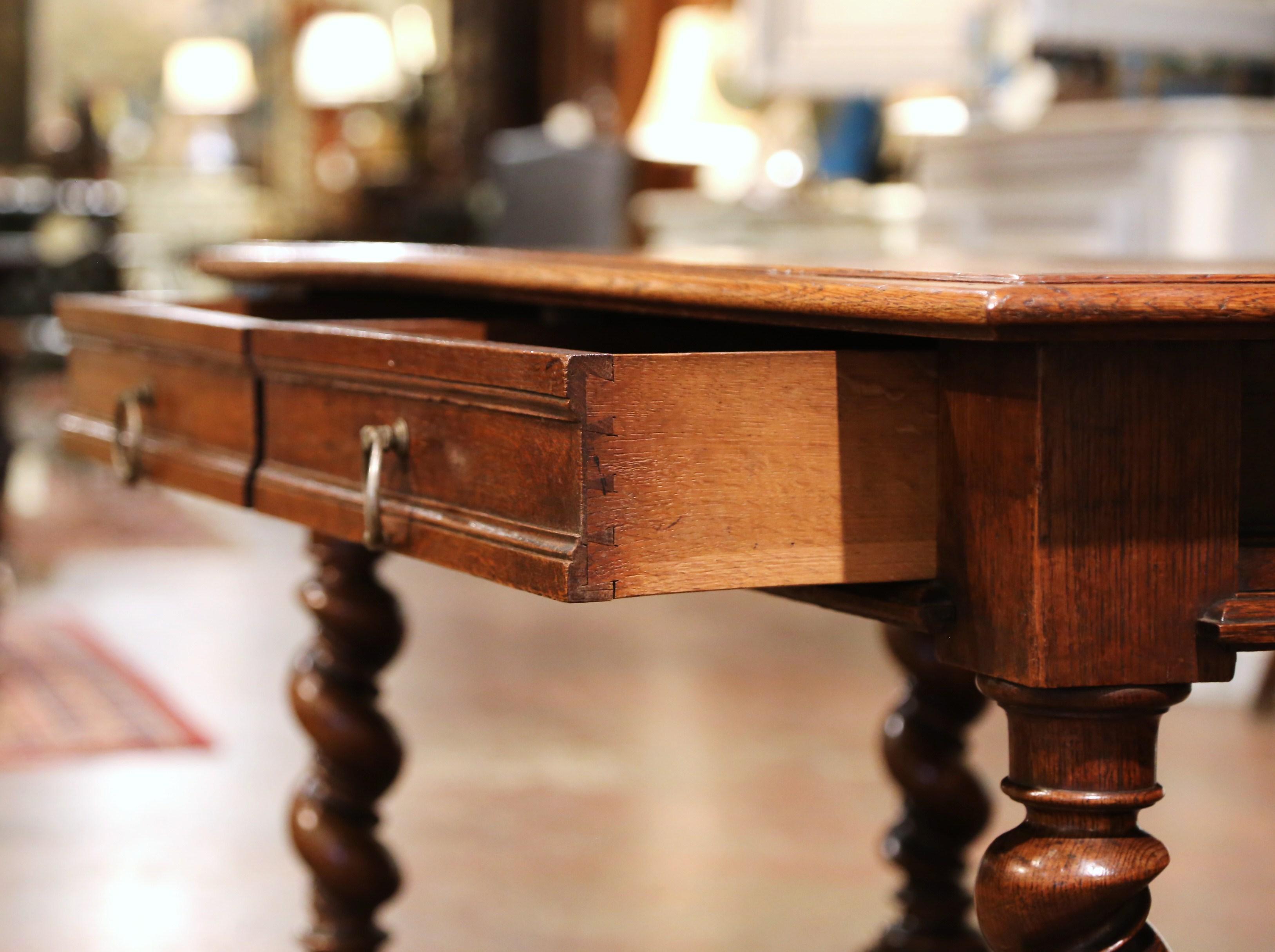 19th Century French Louis XIII Carved Oak Barley Twist Table Desk 6