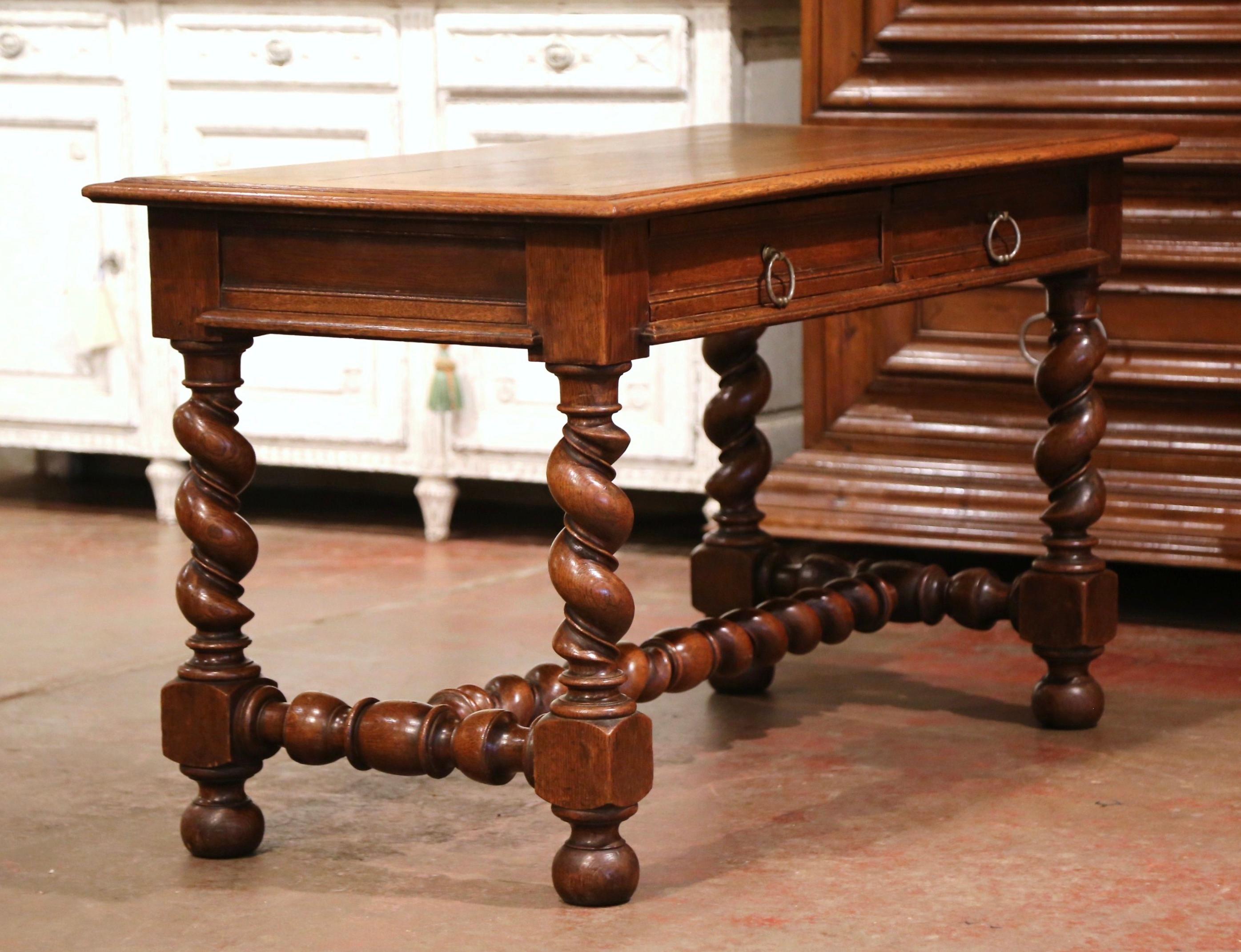 19th Century French Louis XIII Carved Oak Barley Twist Table Desk 7