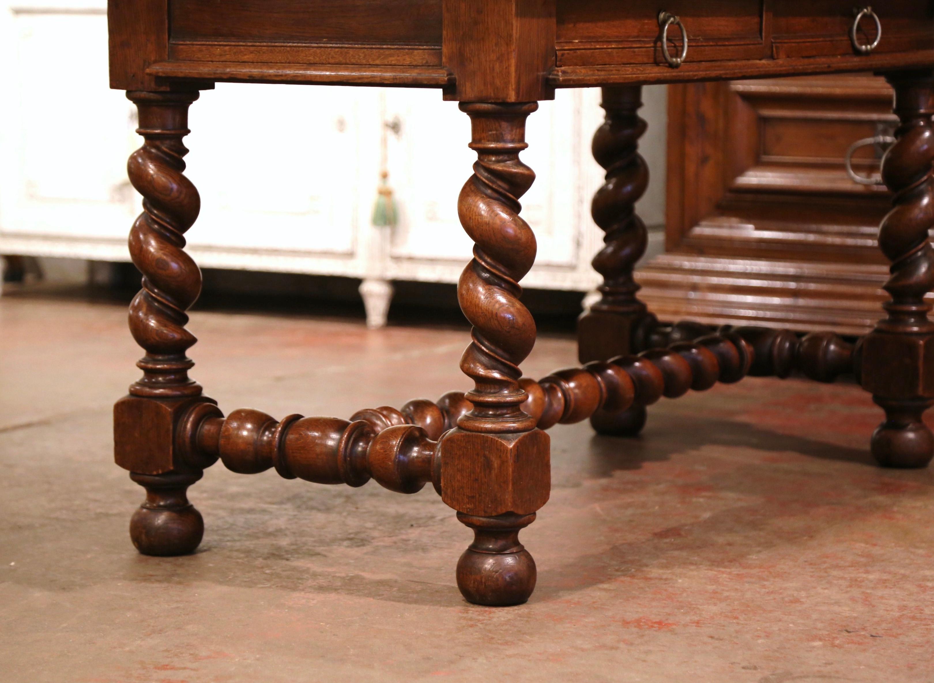19th Century French Louis XIII Carved Oak Barley Twist Table Desk 8