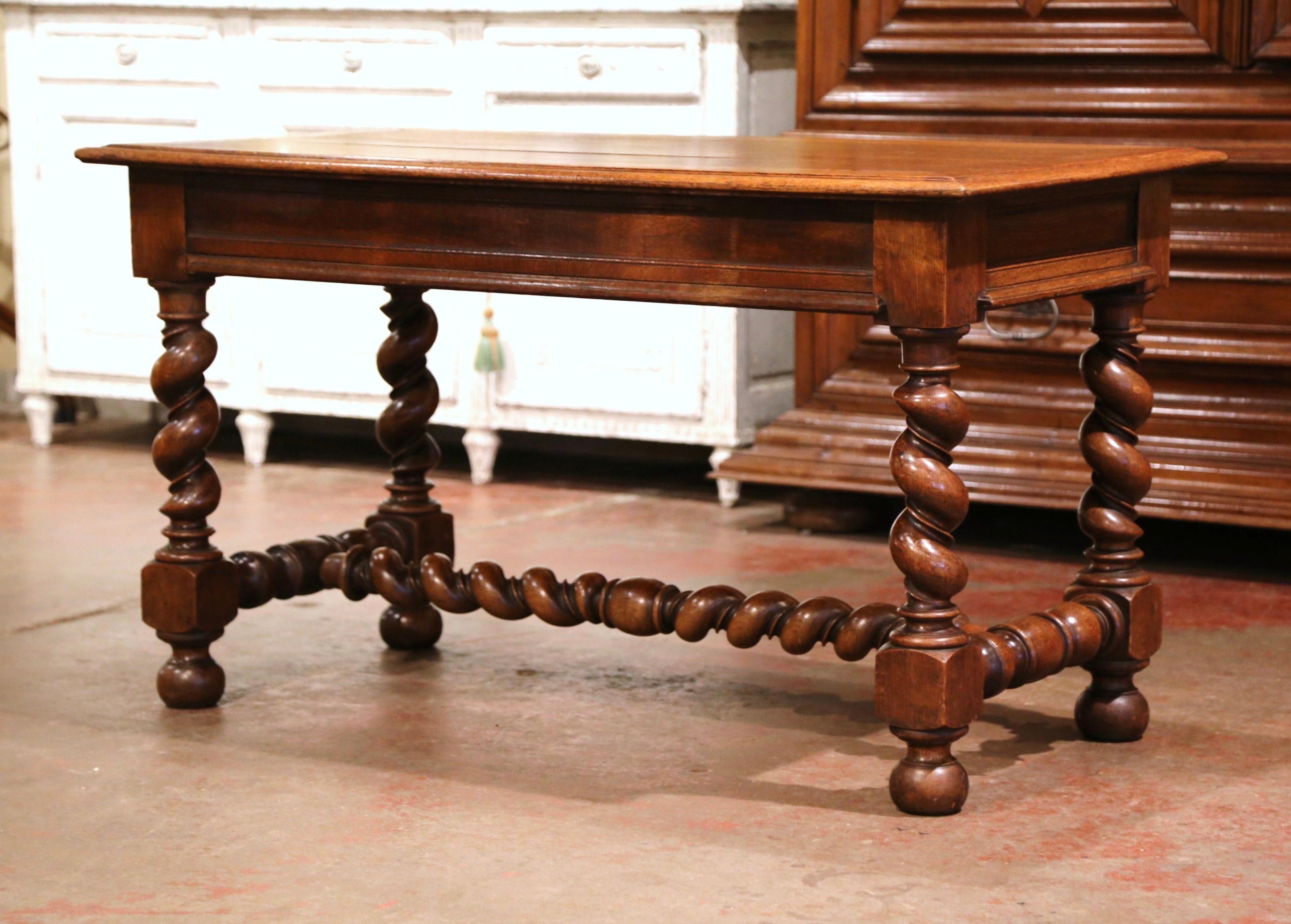 19th Century French Louis XIII Carved Oak Barley Twist Table Desk 9
