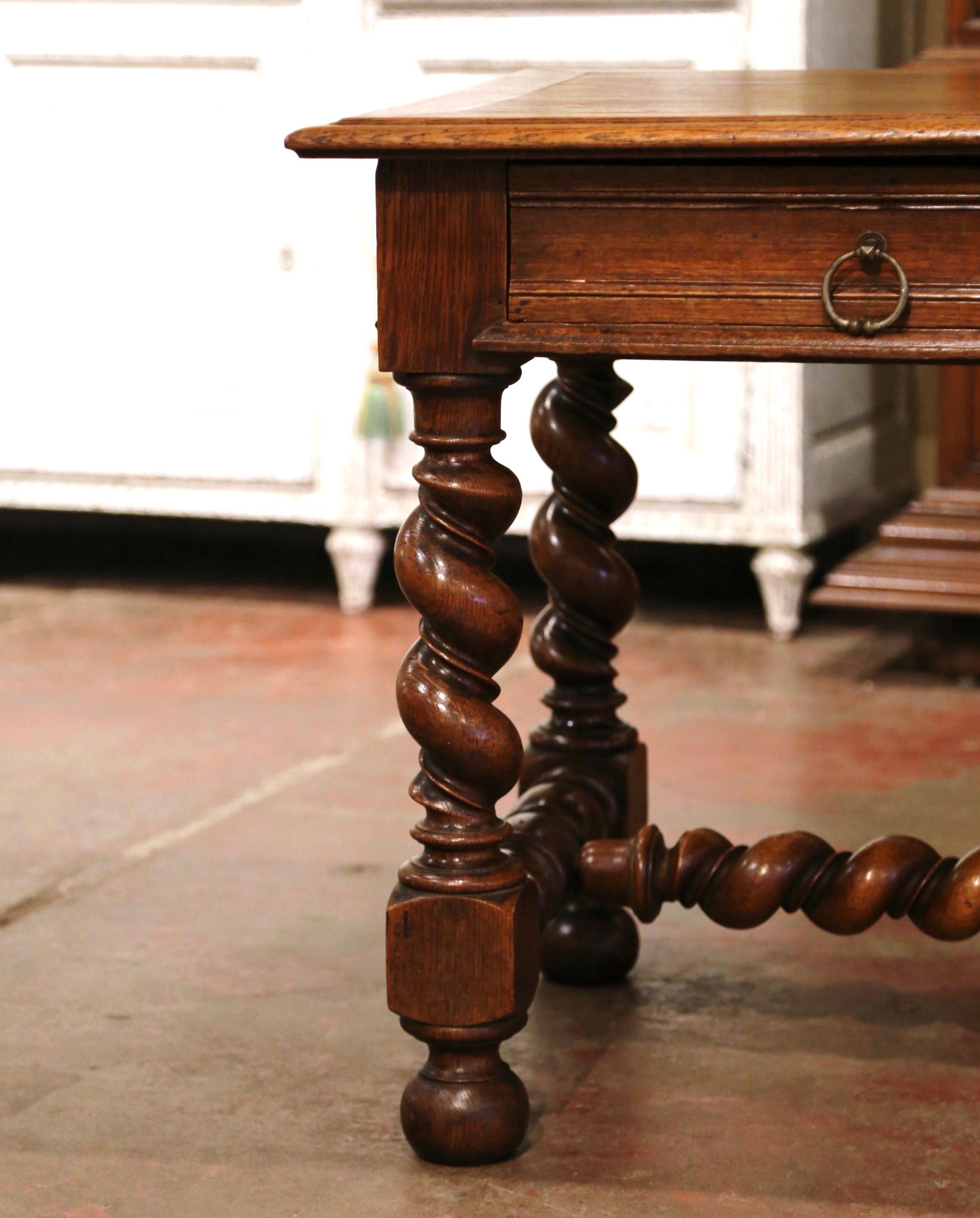 19th Century French Louis XIII Carved Oak Barley Twist Table Desk 2